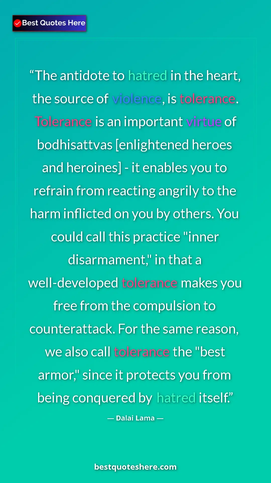 Dalai Lama Quote Card: "The antidote to hatred in the heart, the source of..." Pinterest quote poster by Dalai Lama: "The antidote to hatred in the heart, the source of..."