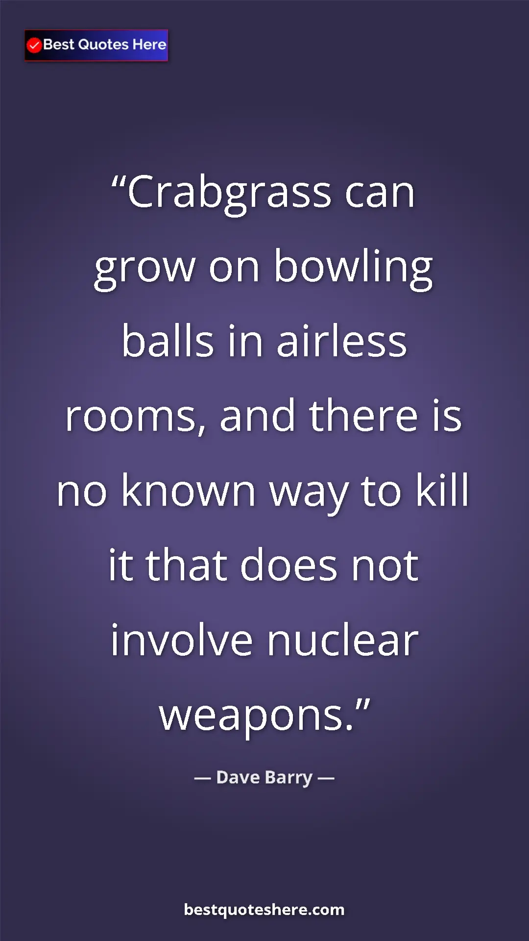 Dave Barry Quote Card: "Crabgrass can grow on bowling balls in airless rooms, and..." Pinterest quote poster by Dave Barry: "Crabgrass can grow on bowling balls in airless rooms, and..."