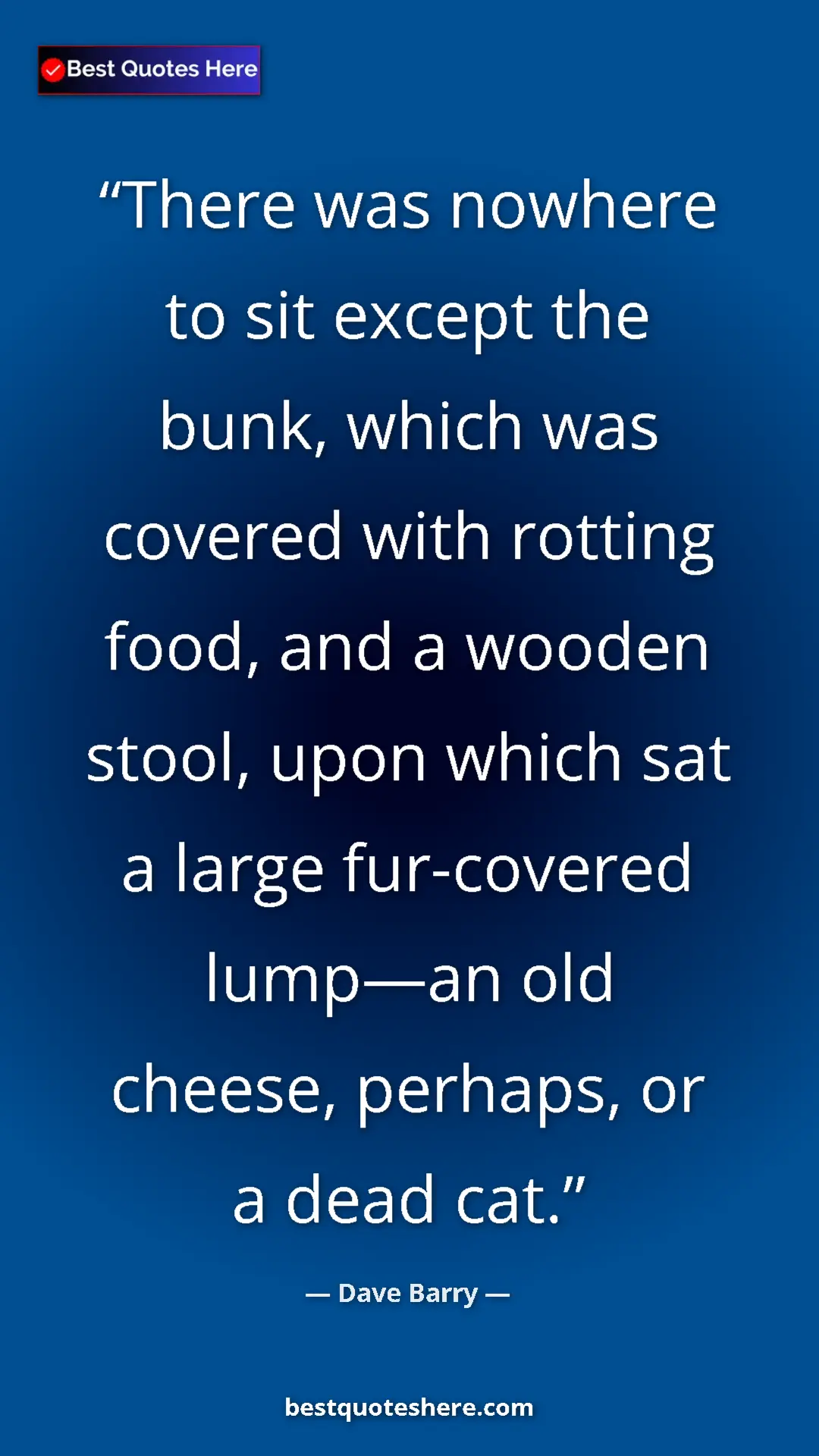 Pinterest quote poster by Dave Barry: "There was nowhere to sit except the bunk, which was covered..."
