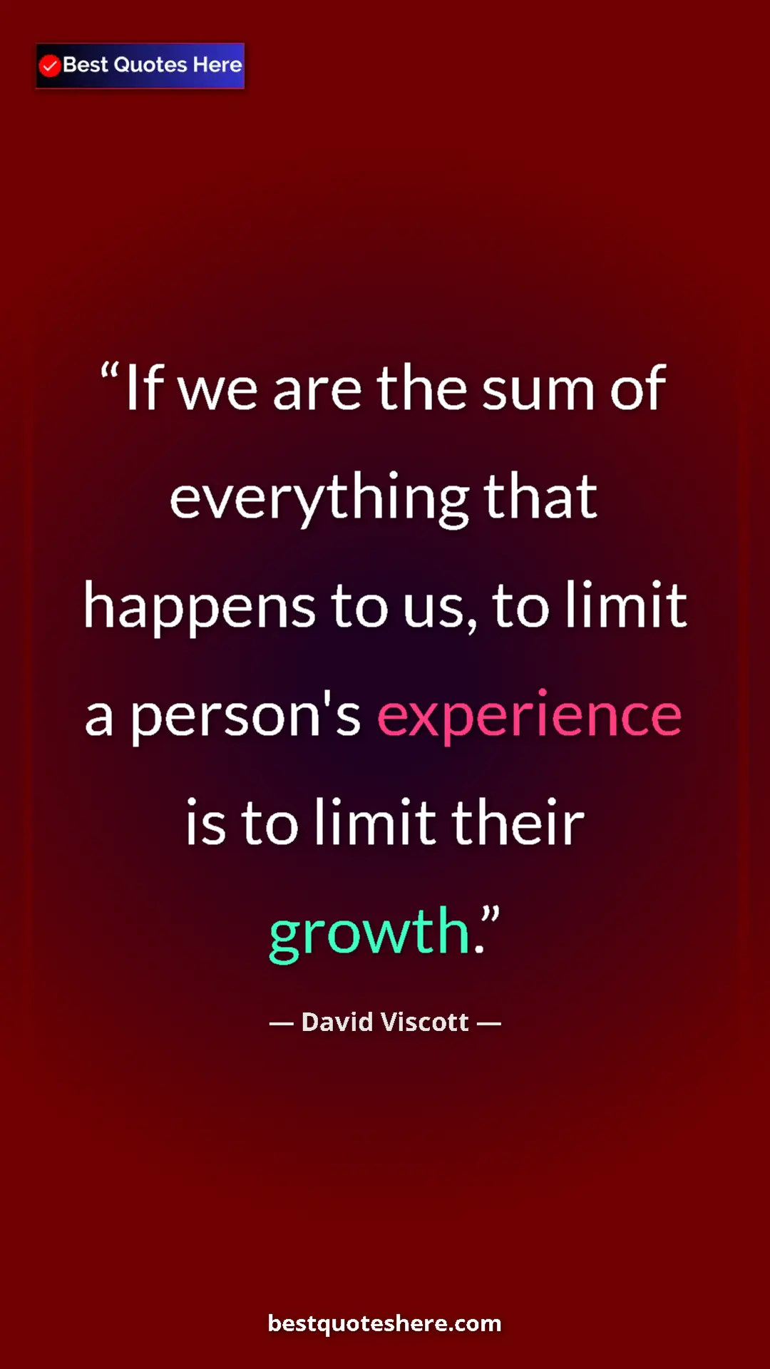 Pinterest quote poster by David Viscott: "If we are the sum of everything that happens to us, to..."