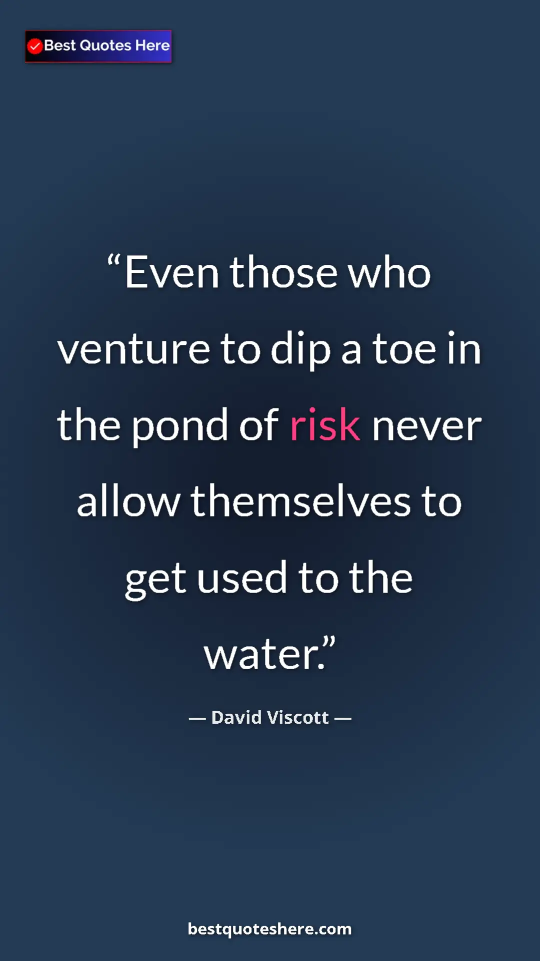 Pinterest quote poster by David Viscott: "Even those who venture to dip a toe in the pond of risk..."