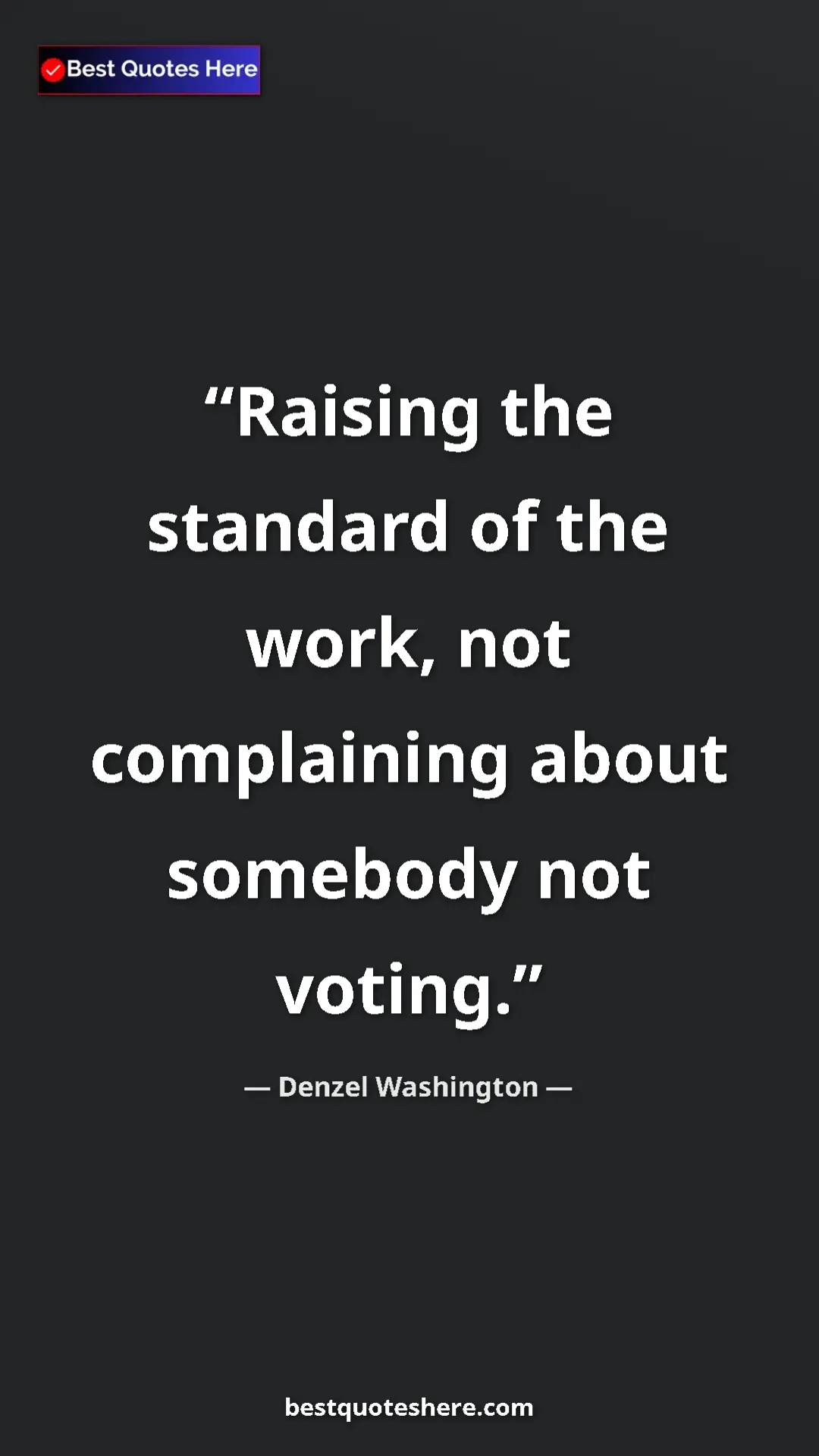 Pinterest quote poster by Denzel Washington: "Raising the standard of the work, not complaining about..."