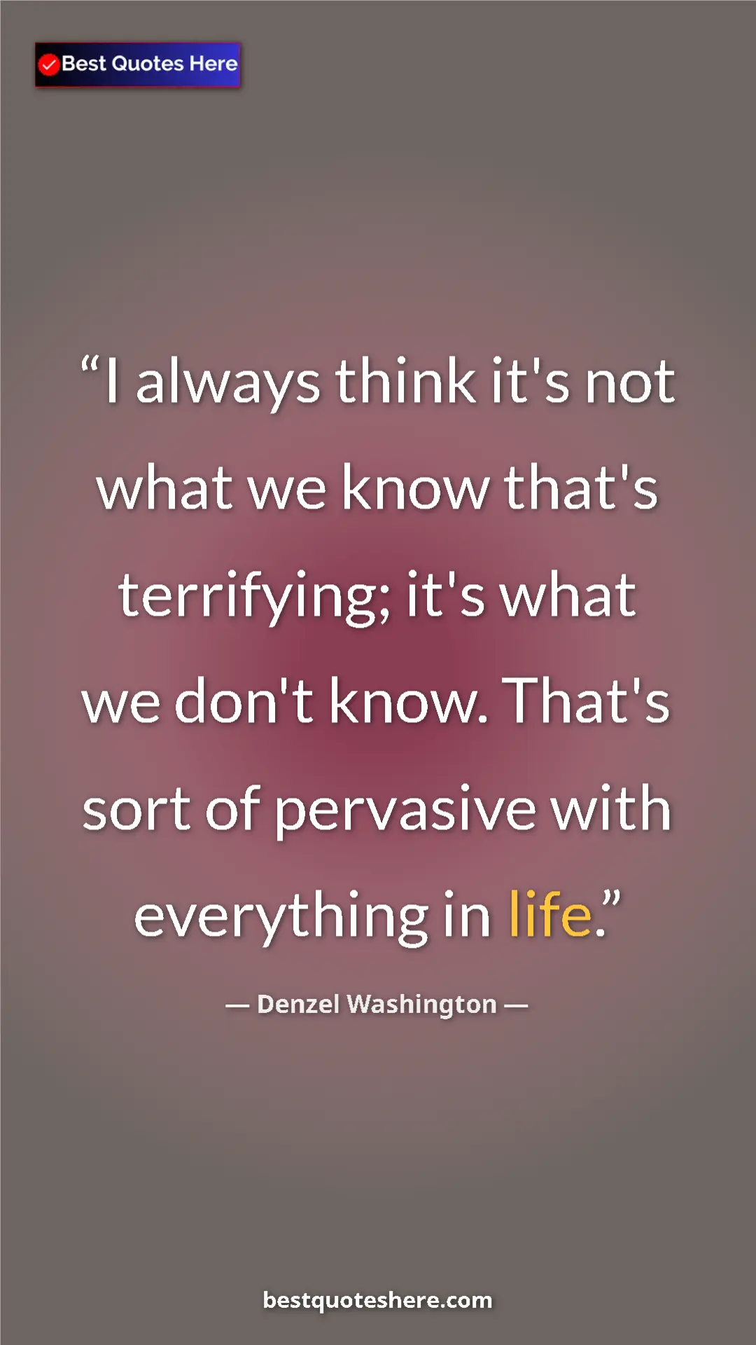 Pinterest quote poster by Denzel Washington: "I always think it's not what we know that's terrifying;..."