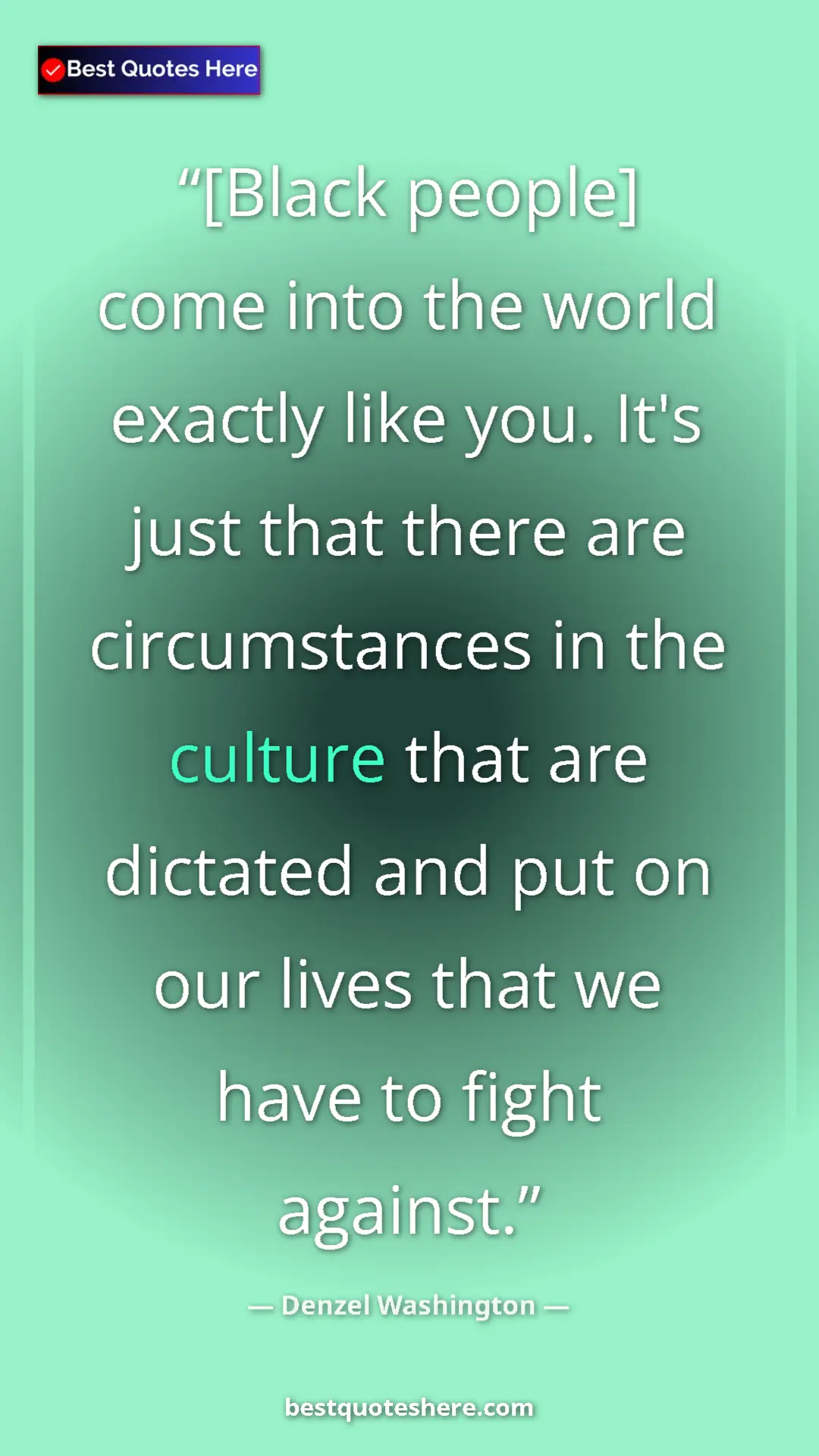 Pinterest quote poster by Denzel Washington: "[Black people] come into the world exactly like you. It's..."