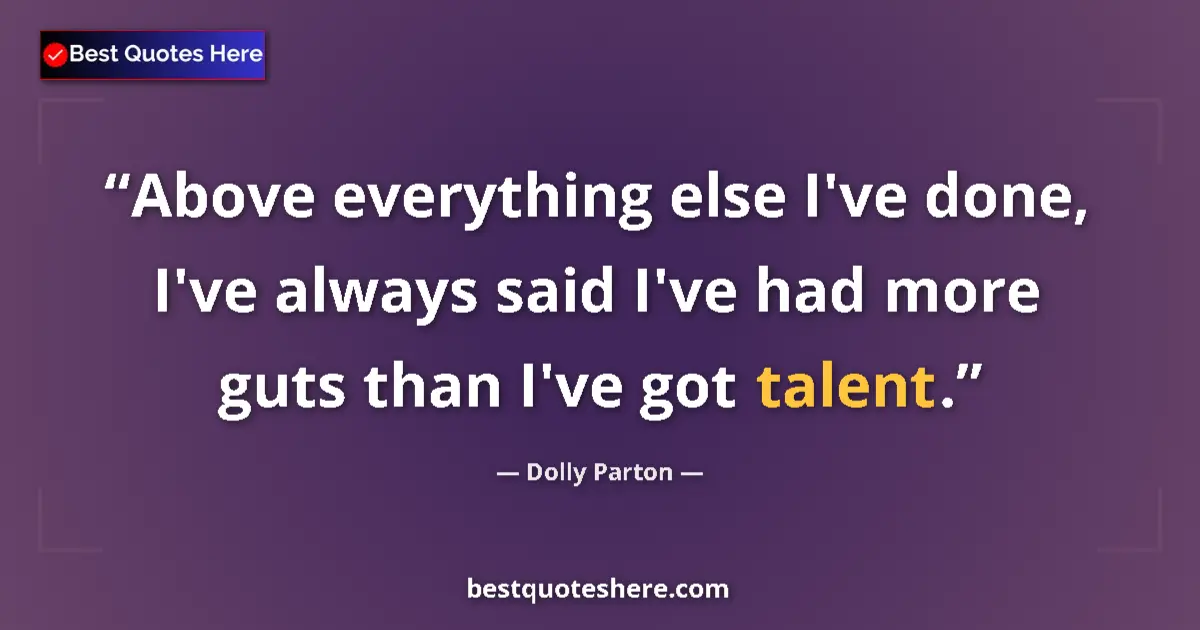 Quote by Dolly Parton: Above everything else I've done, I've always said I've had more guts than I've got talent....