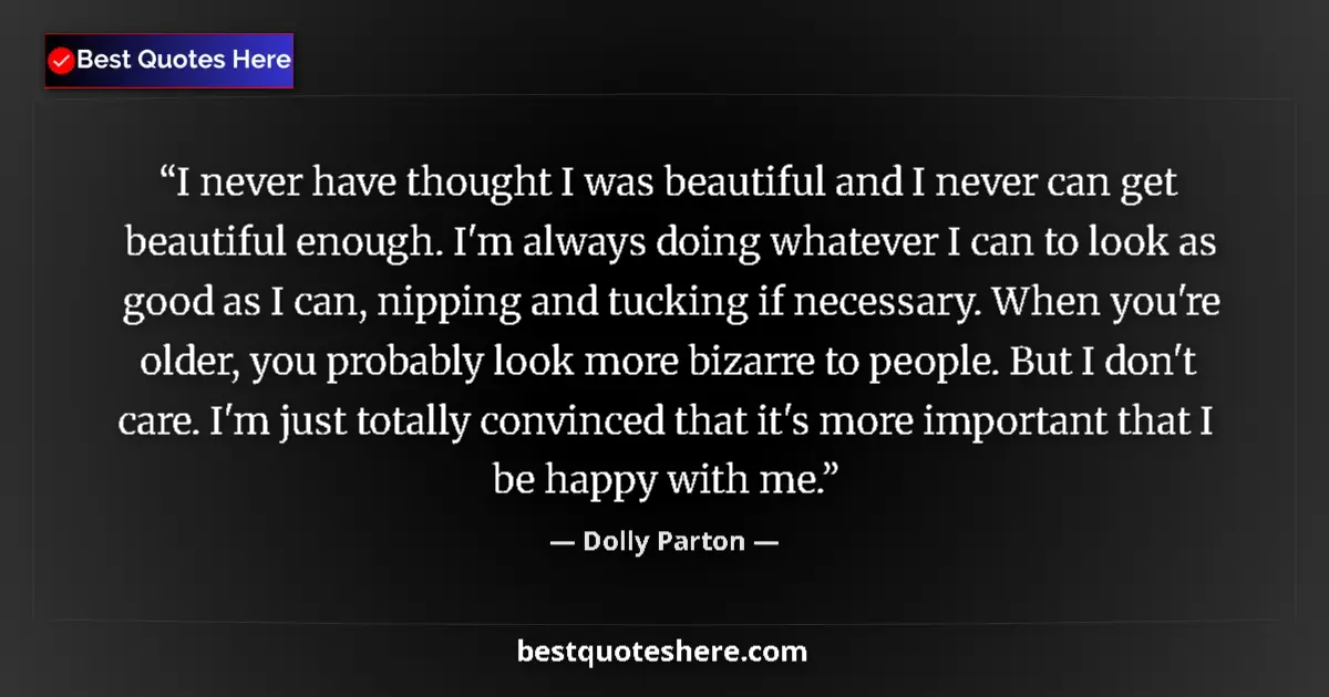 Quote by Dolly Parton: I never have thought I was beautiful and I never can get beautiful enough. I'm always doing whatever...