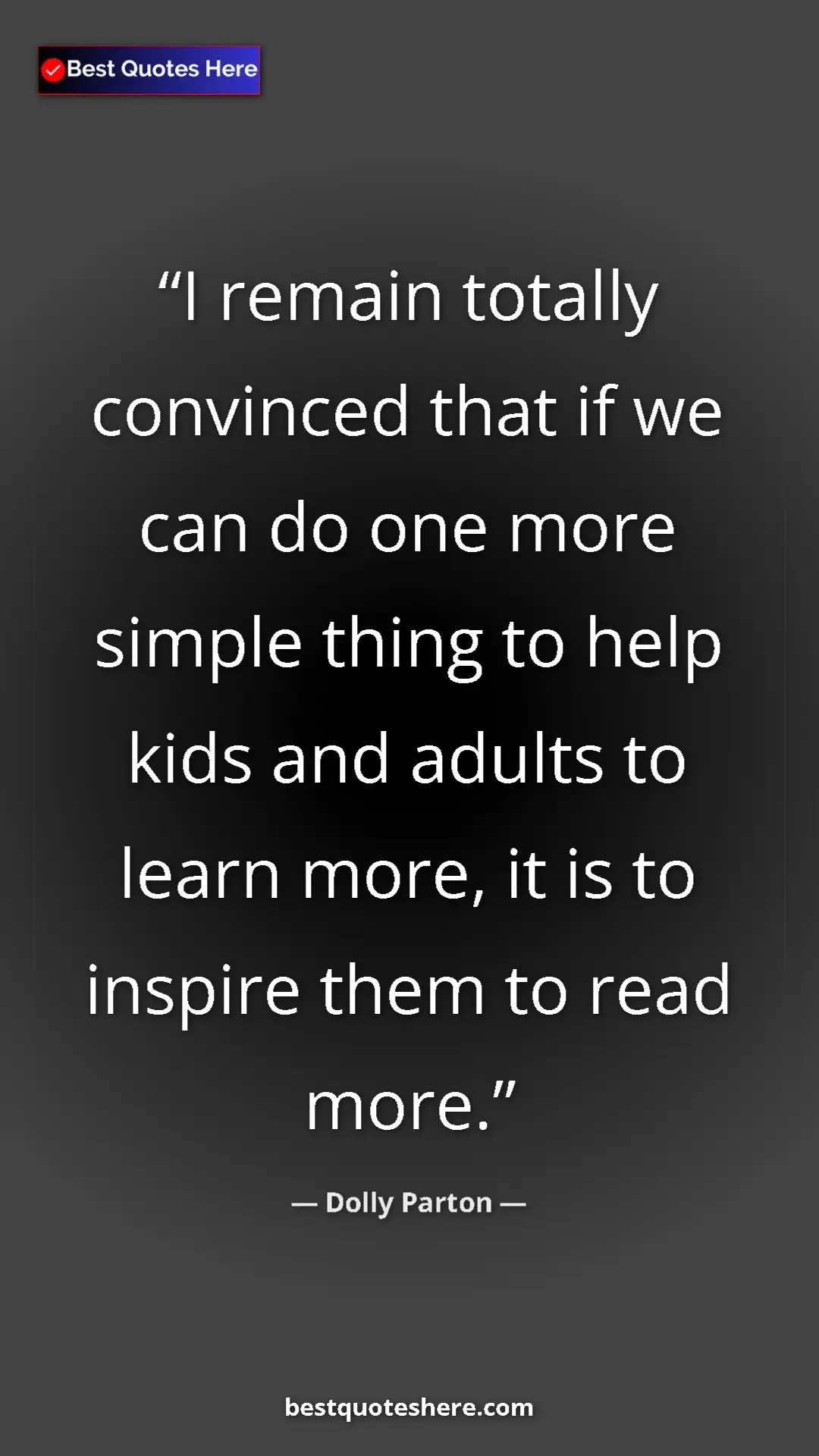 Dolly Parton Quote Card: "I remain totally convinced that if we can do one more..." Pinterest quote poster by Dolly Parton: "I remain totally convinced that if we can do one more..."