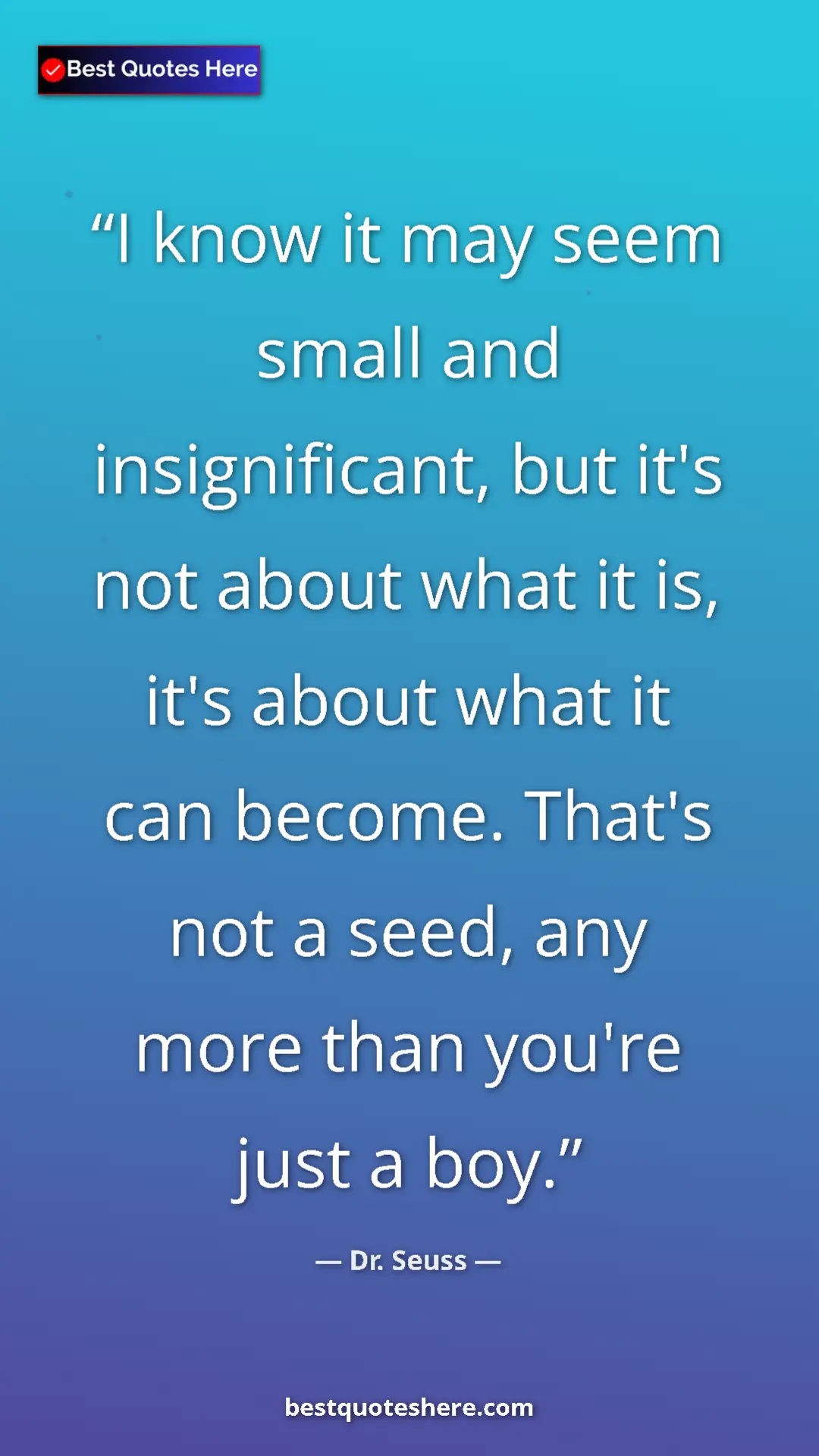 Pinterest quote poster by Dr. Seuss: "I know it may seem small and insignificant, but it's not..."