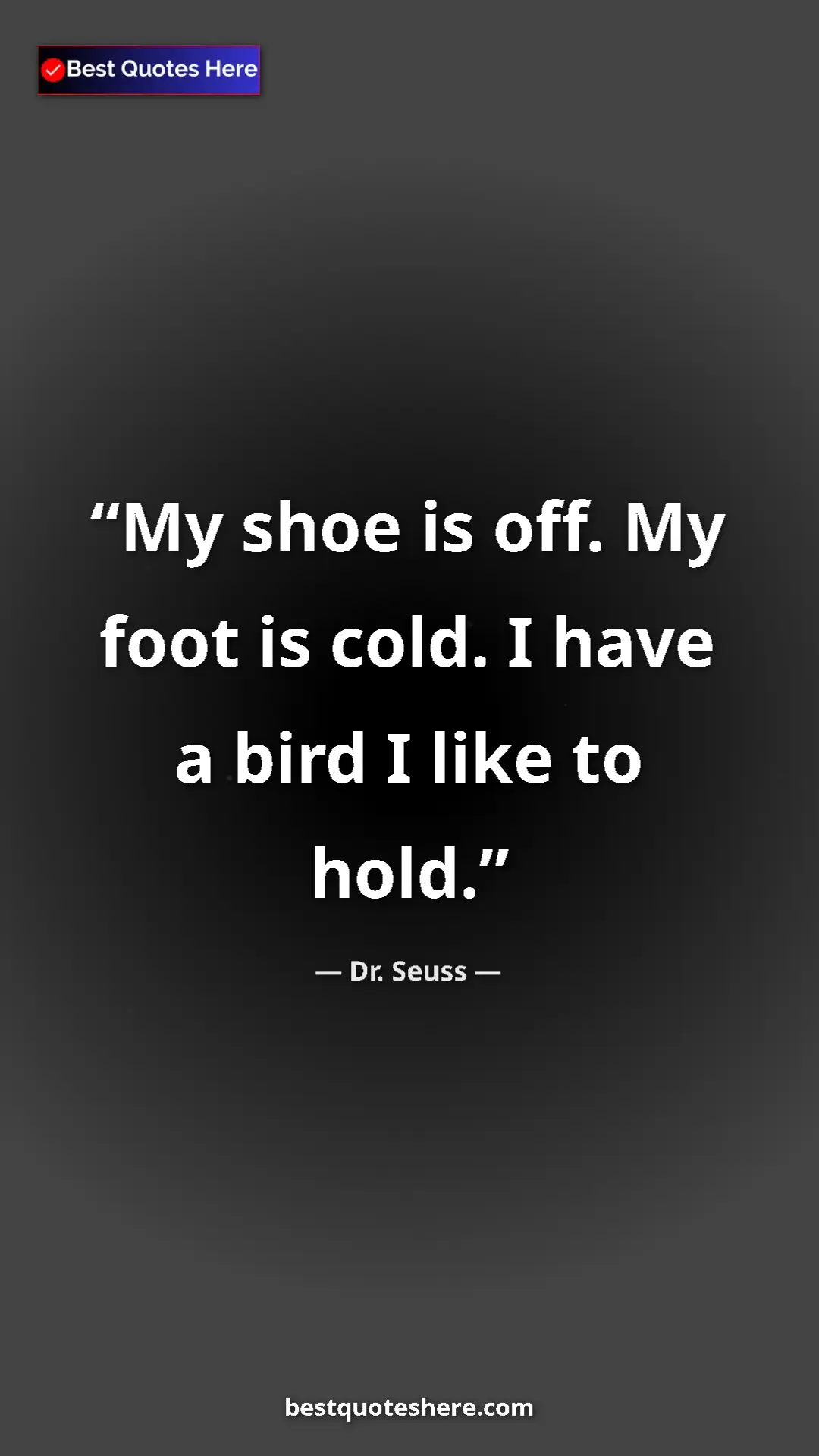 Pinterest quote poster by Dr. Seuss: "My shoe is off. My foot is cold. I have a bird I like to..."