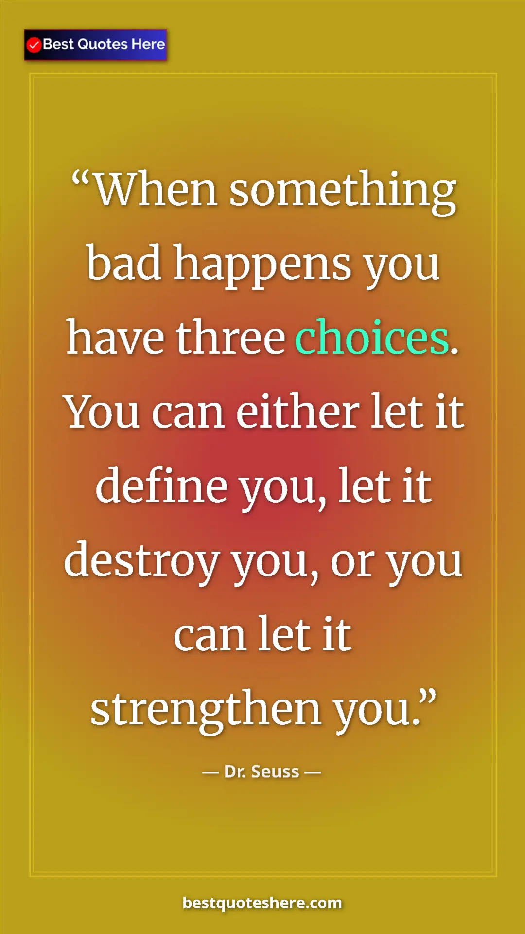 Pinterest quote poster by Dr. Seuss: "When something bad happens you have three choices. You can..."