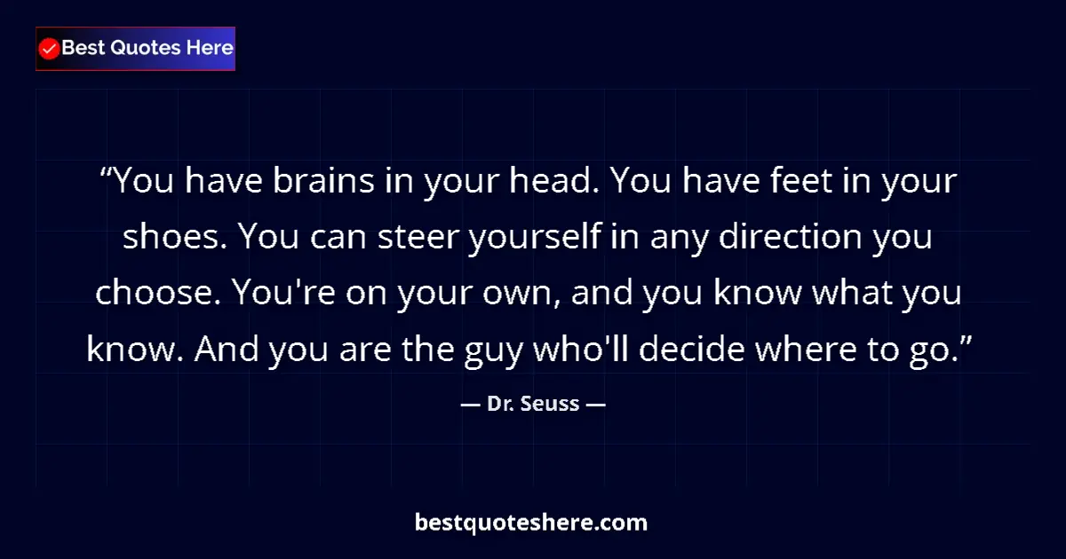 Quote by Dr. Seuss: You have brains in your head. You have feet in your shoes. You can steer yourself in any direction y...