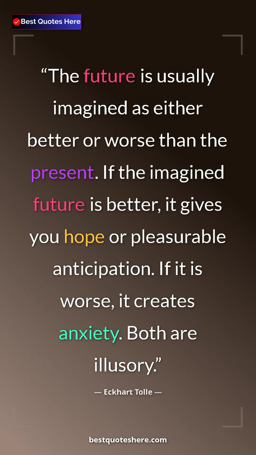 Eckhart Tolle Quote Card: "The future is usually imagined as either better or worse..." Pinterest quote poster by Eckhart Tolle: "The future is usually imagined as either better or worse..."