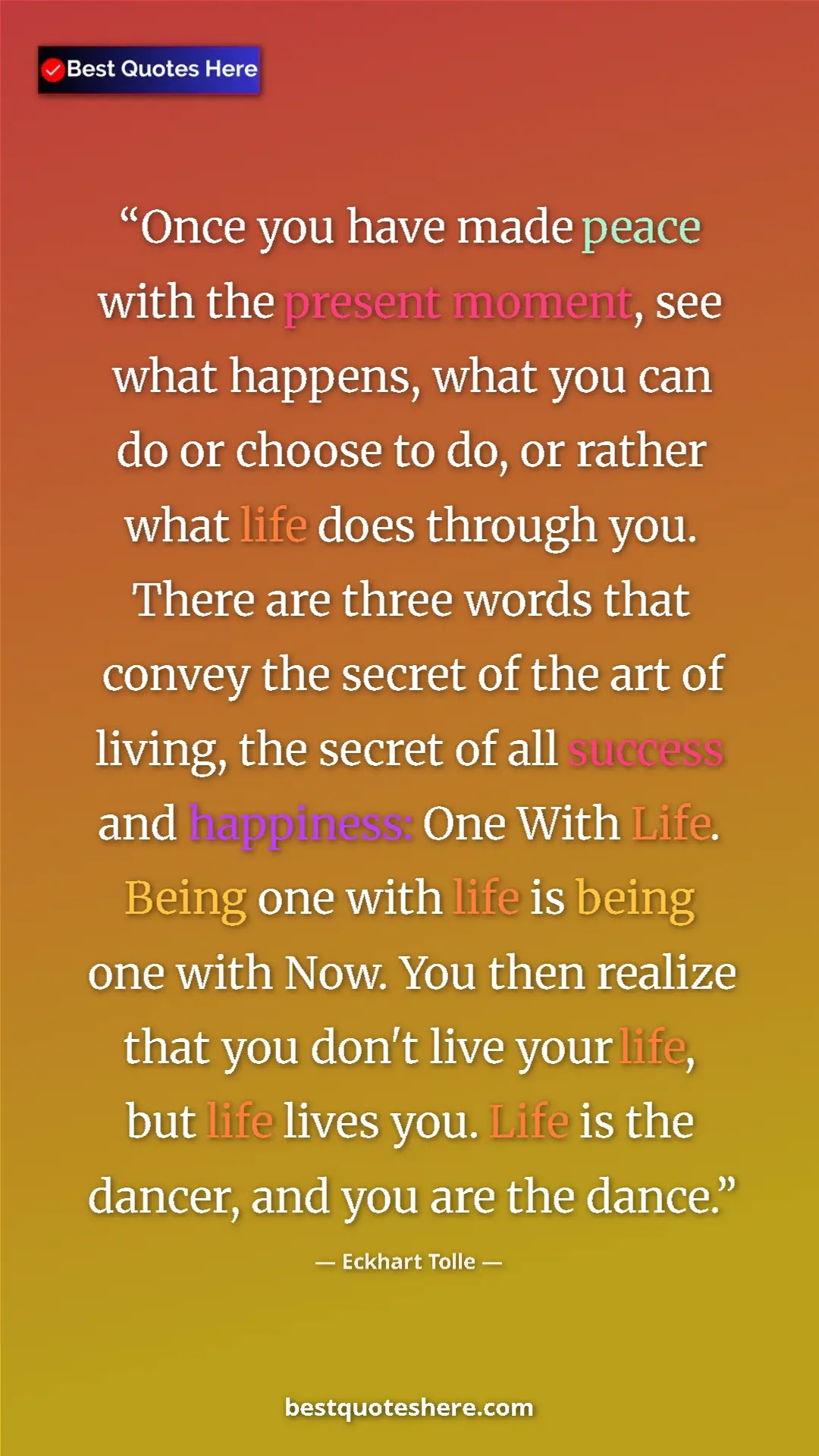Eckhart Tolle Quote Card: "Once you have made peace with the present moment, see what..." Pinterest quote poster by Eckhart Tolle: "Once you have made peace with the present moment, see what..."