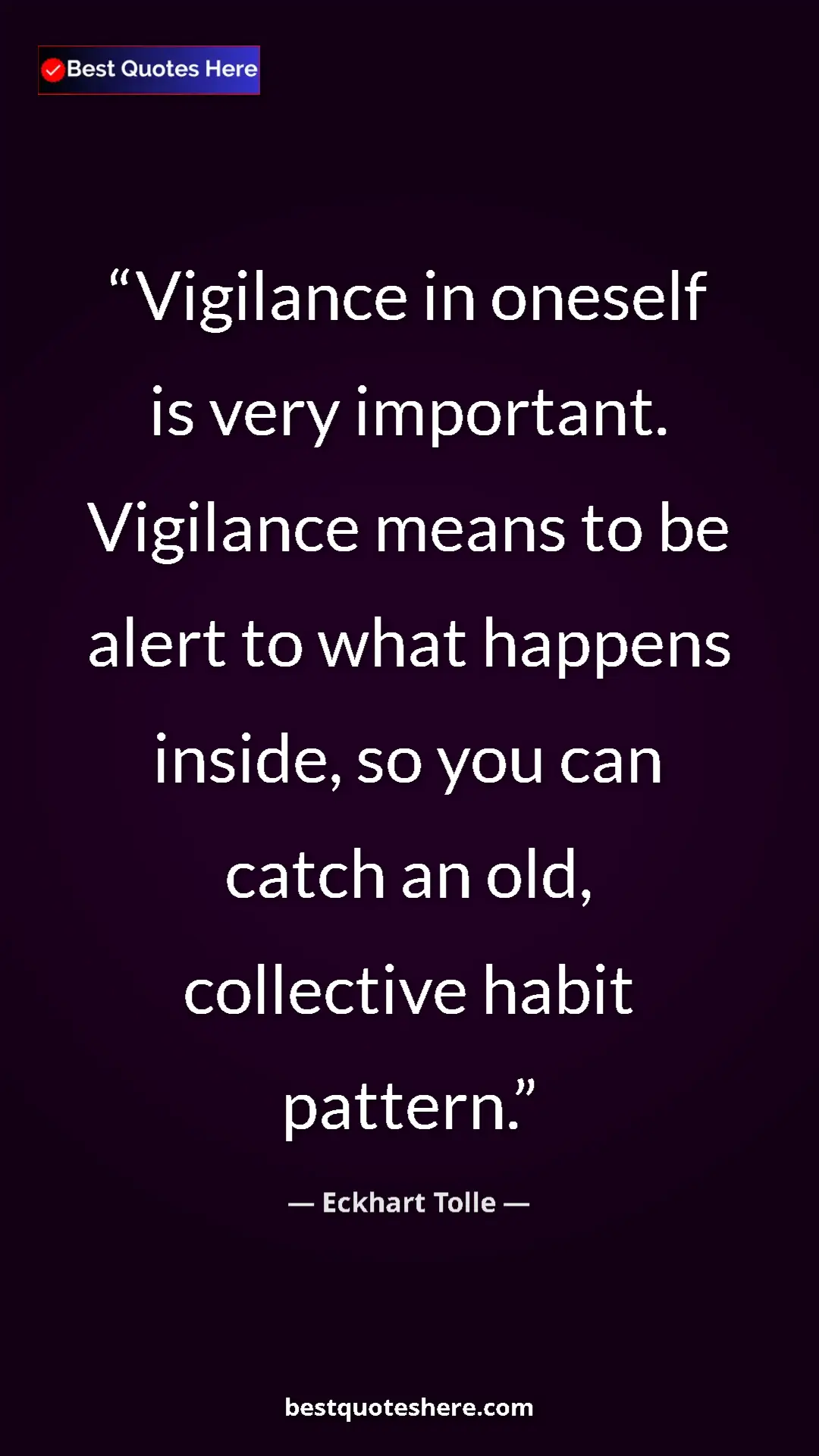 Pinterest quote poster by Eckhart Tolle: "Vigilance in oneself is very important. Vigilance means to..."