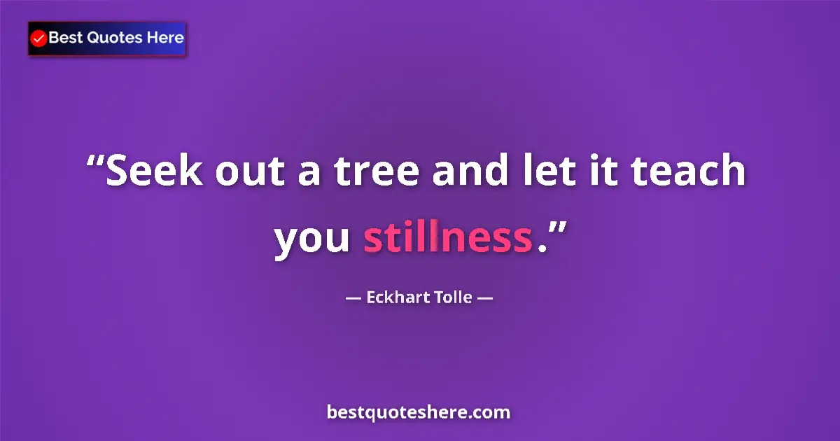 Quote by Eckhart Tolle: Seek out a tree and let it teach you stillness....