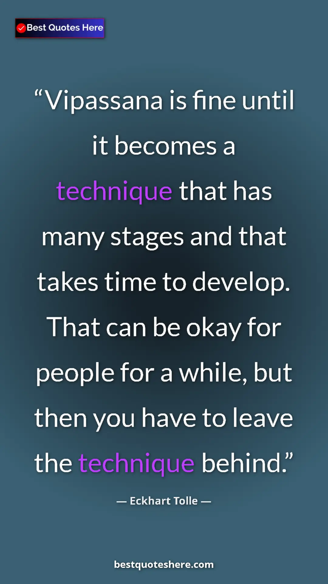 Pinterest quote poster by Eckhart Tolle: "Vipassana is fine until it becomes a technique that has..."