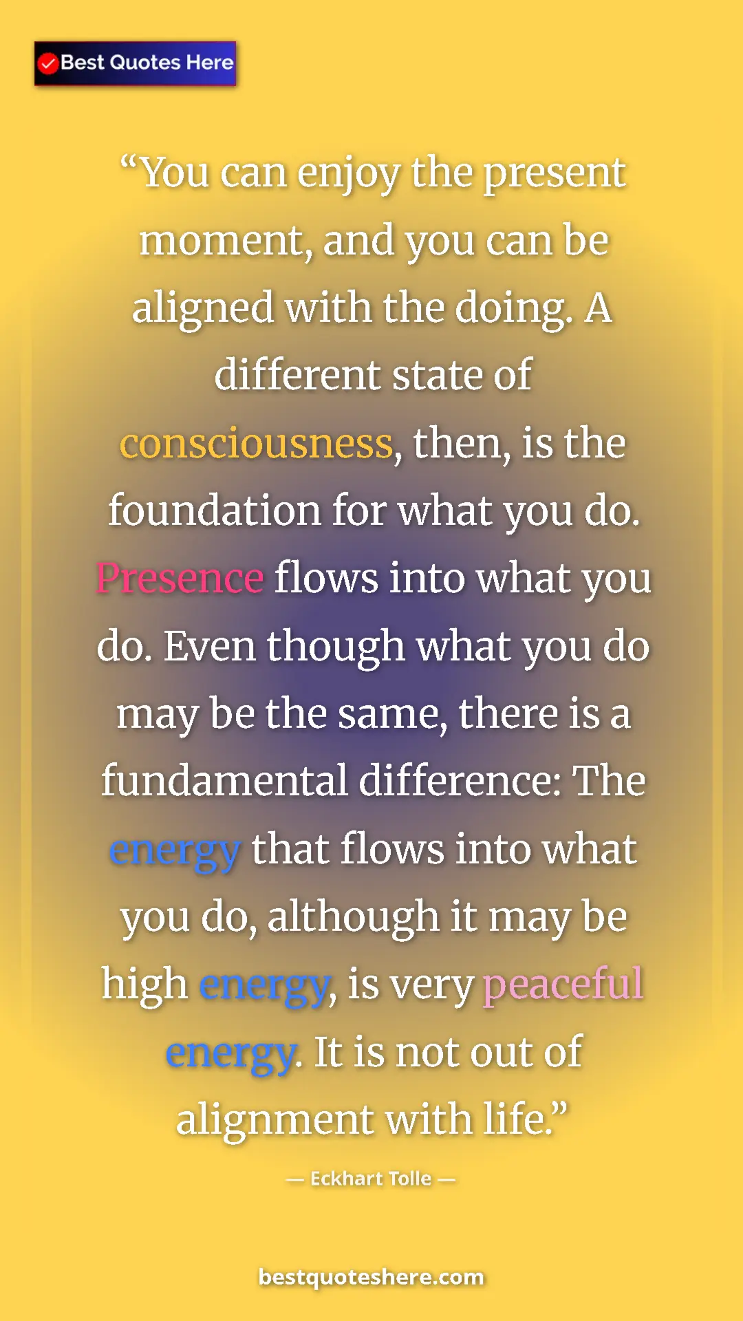 Eckhart Tolle Quote Card: "You can enjoy the present moment, and you can be aligned..." Pinterest quote poster by Eckhart Tolle: "You can enjoy the present moment, and you can be aligned..."