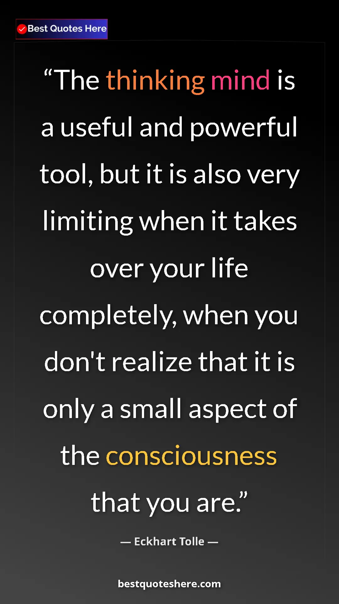 Eckhart Tolle Quote Card: "The thinking mind is a useful and powerful tool, but it is..." Pinterest quote poster by Eckhart Tolle: "The thinking mind is a useful and powerful tool, but it is..."