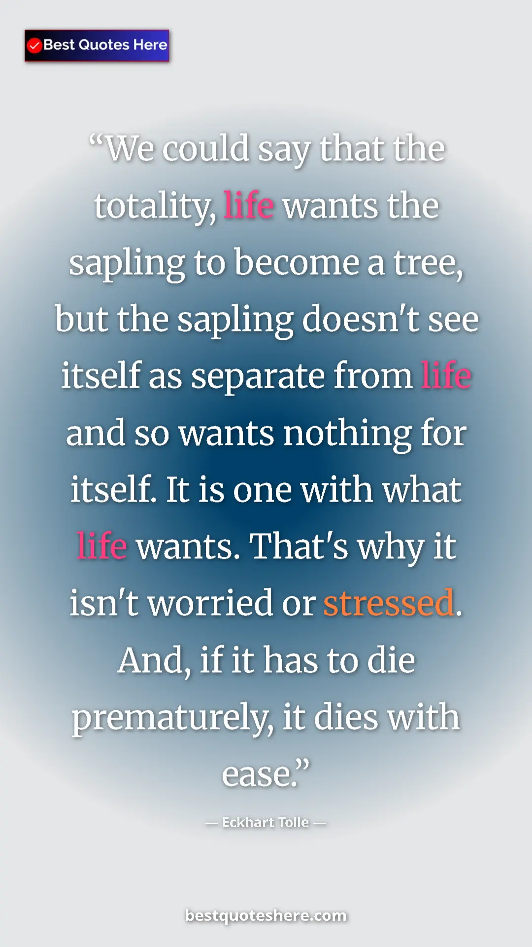 Eckhart Tolle Quote Card: "We could say that the totality, life wants the sapling to..." Pinterest quote poster by Eckhart Tolle: "We could say that the totality, life wants the sapling to..."