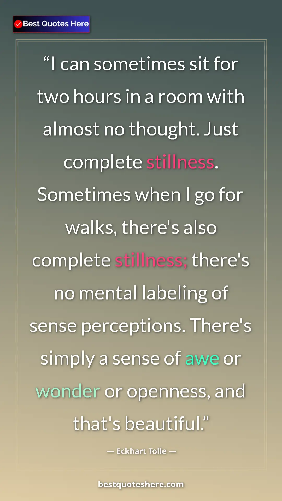 Eckhart Tolle Quote Card: "I can sometimes sit for two hours in a room with almost no t" Pinterest quote poster by Eckhart Tolle: "I can sometimes sit for two hours in a room with almost no t"