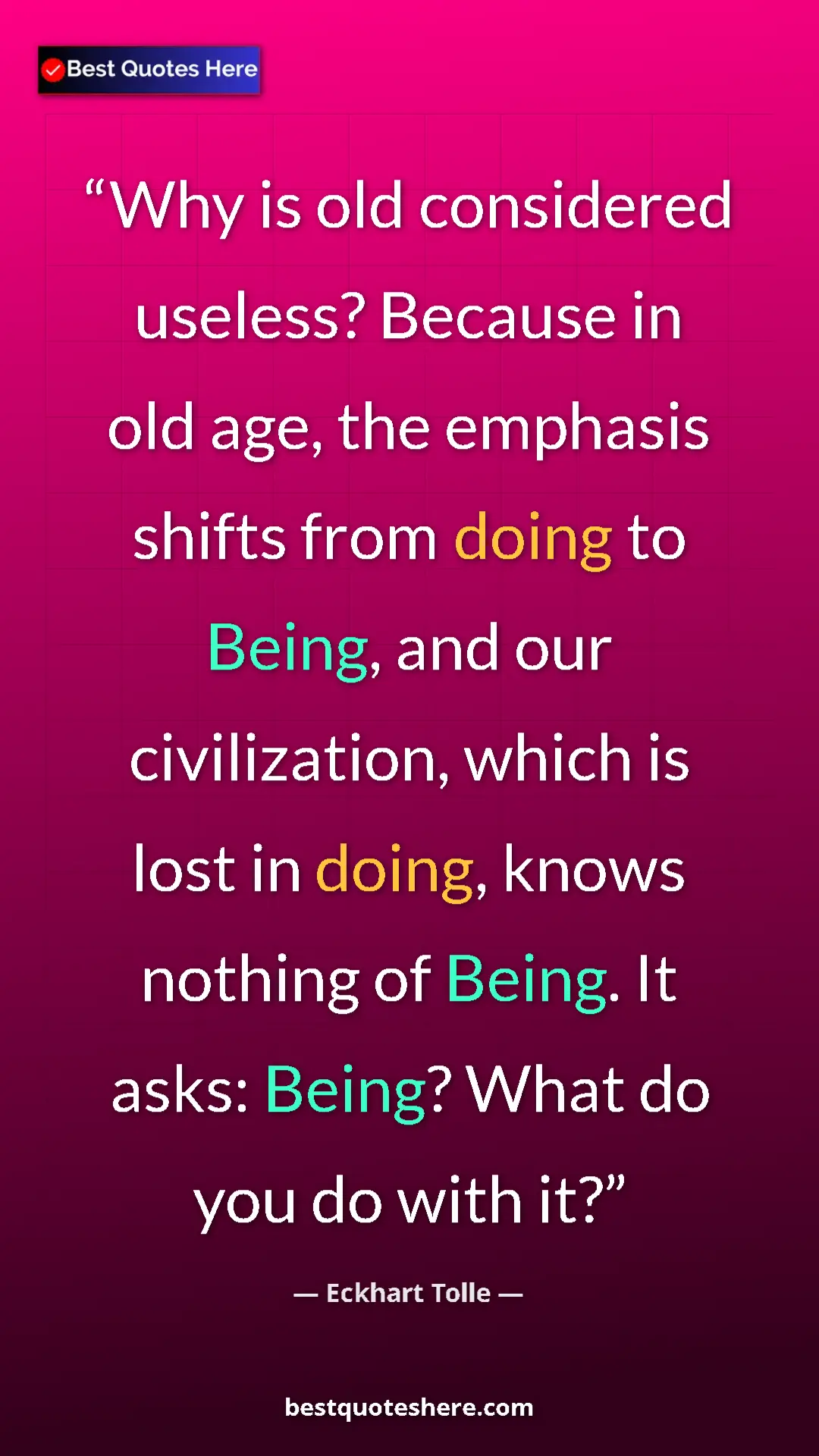 Pinterest quote poster by Eckhart Tolle: "Why is old considered useless? Because in old age, the..."