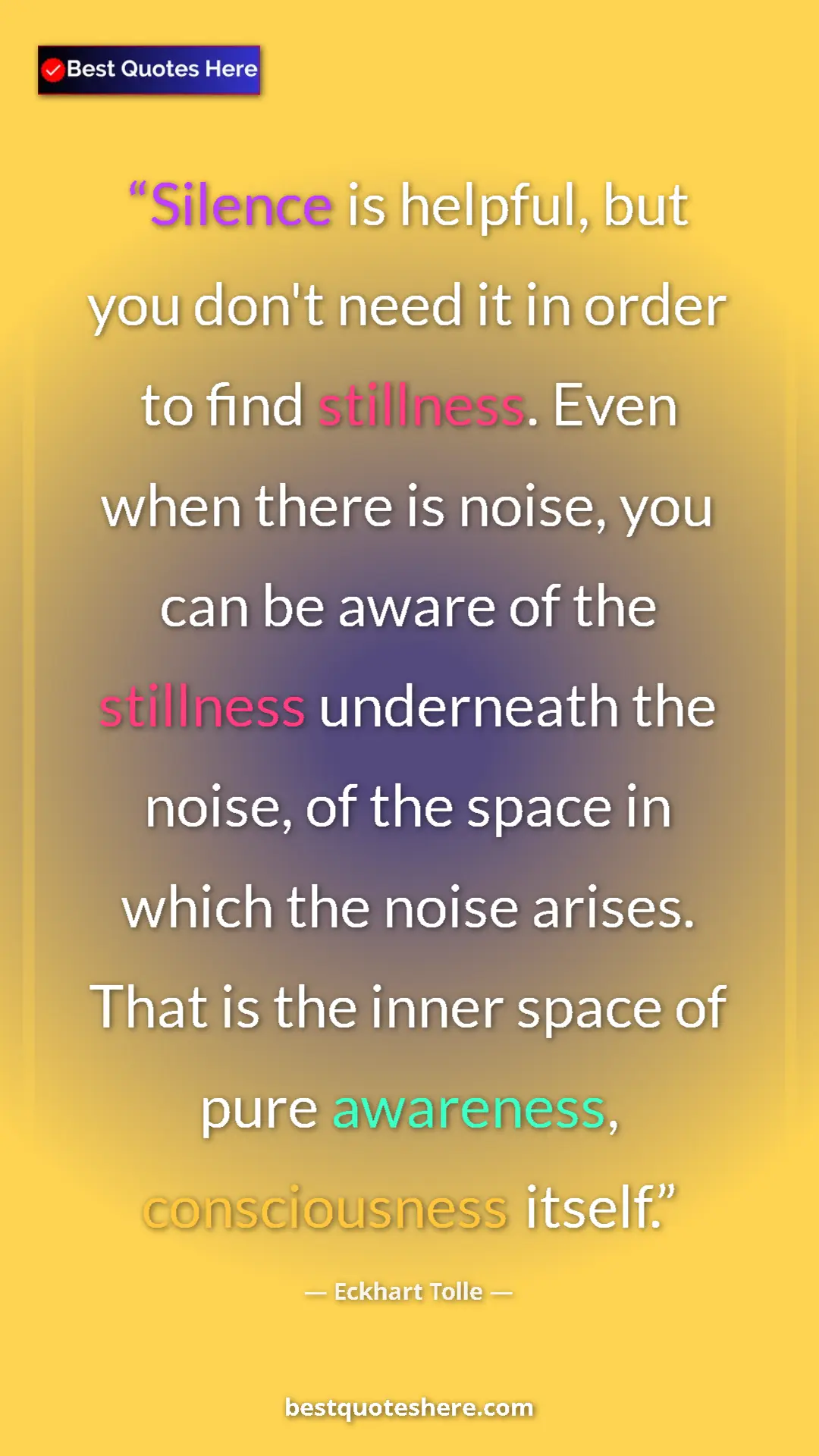 Eckhart Tolle Quote Card: "Silence is helpful, but you don't need it in order to find..." Pinterest quote poster by Eckhart Tolle: "Silence is helpful, but you don't need it in order to find..."