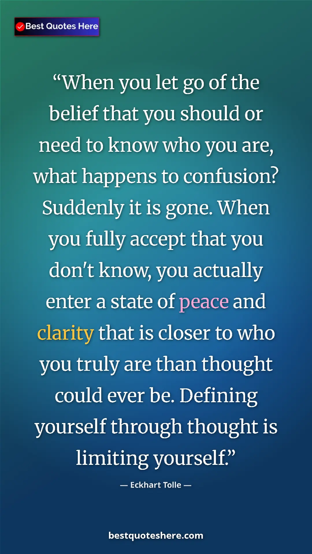 Pinterest quote poster by Eckhart Tolle: "When you let go of the belief that you should or need to..."