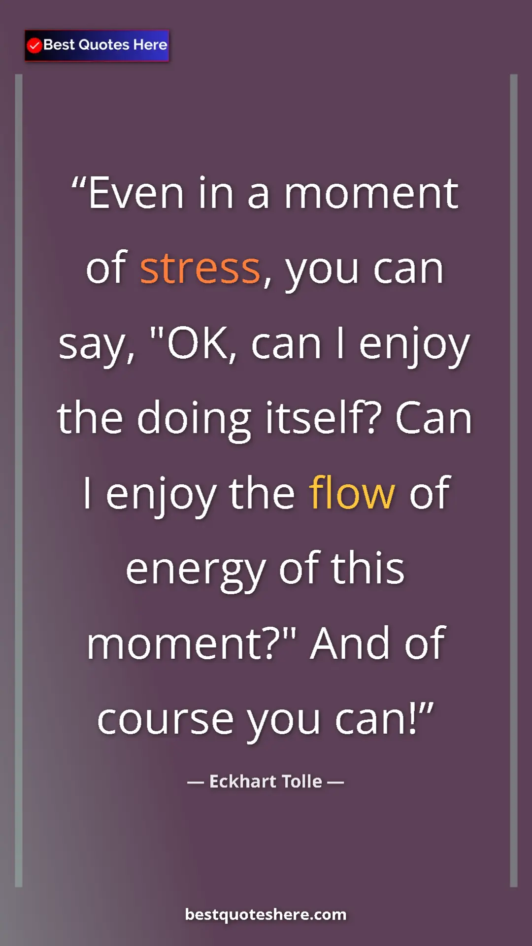 Eckhart Tolle Quote Card: "Even in a moment of stress, you can say, "OK, can I enjoy..." Pinterest quote poster by Eckhart Tolle: "Even in a moment of stress, you can say, "OK, can I enjoy..."