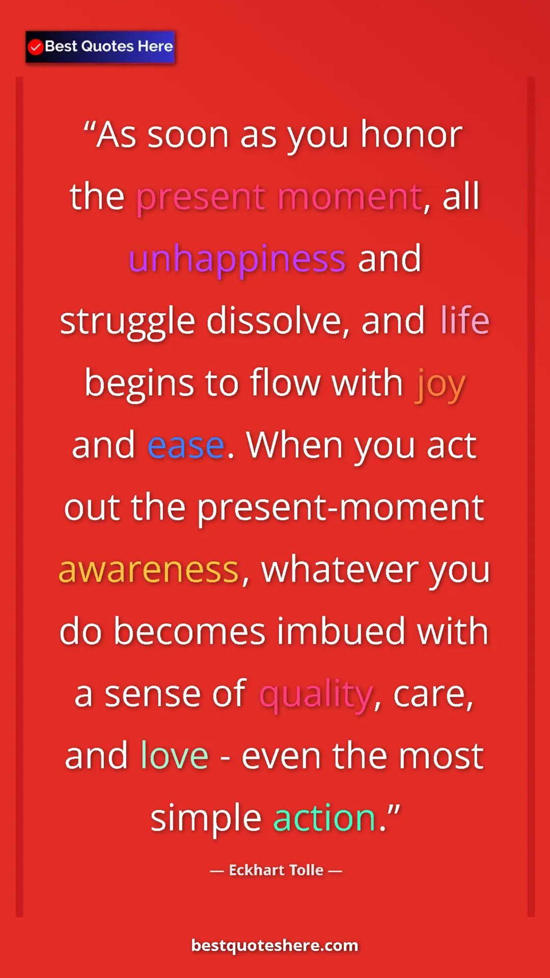 Eckhart Tolle Quote Card: "As soon as you honor the present moment, all unhappiness..." Pinterest quote poster by Eckhart Tolle: "As soon as you honor the present moment, all unhappiness..."