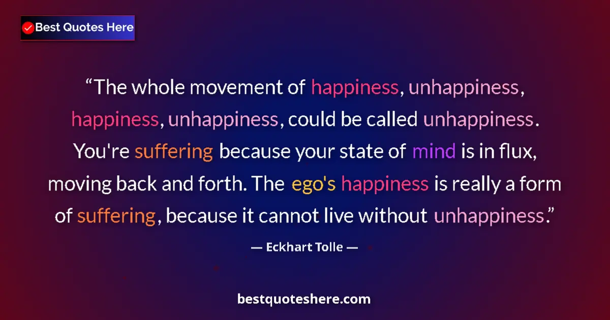 Quote by Eckhart Tolle: The whole movement of happiness, unhappiness, happiness, unhappiness, could be called unhappiness. Y...