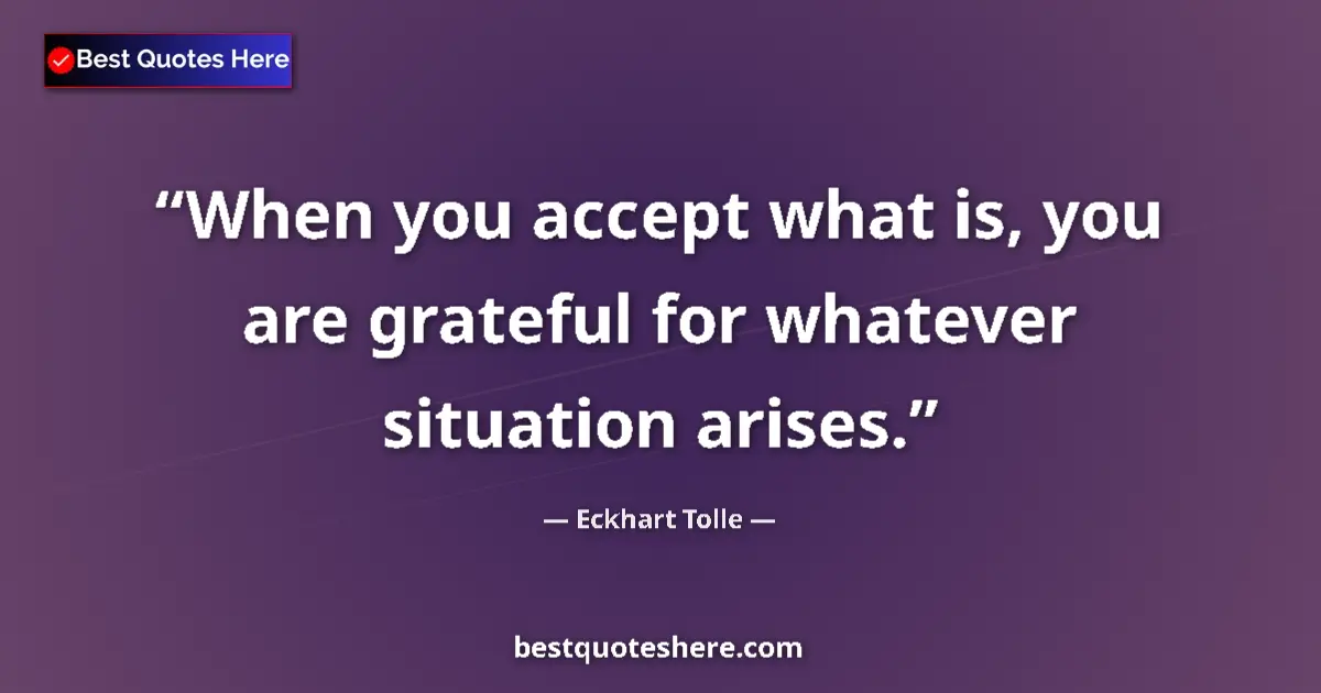 Quote by Eckhart Tolle: When you accept what is, you are grateful for whatever situation arises....