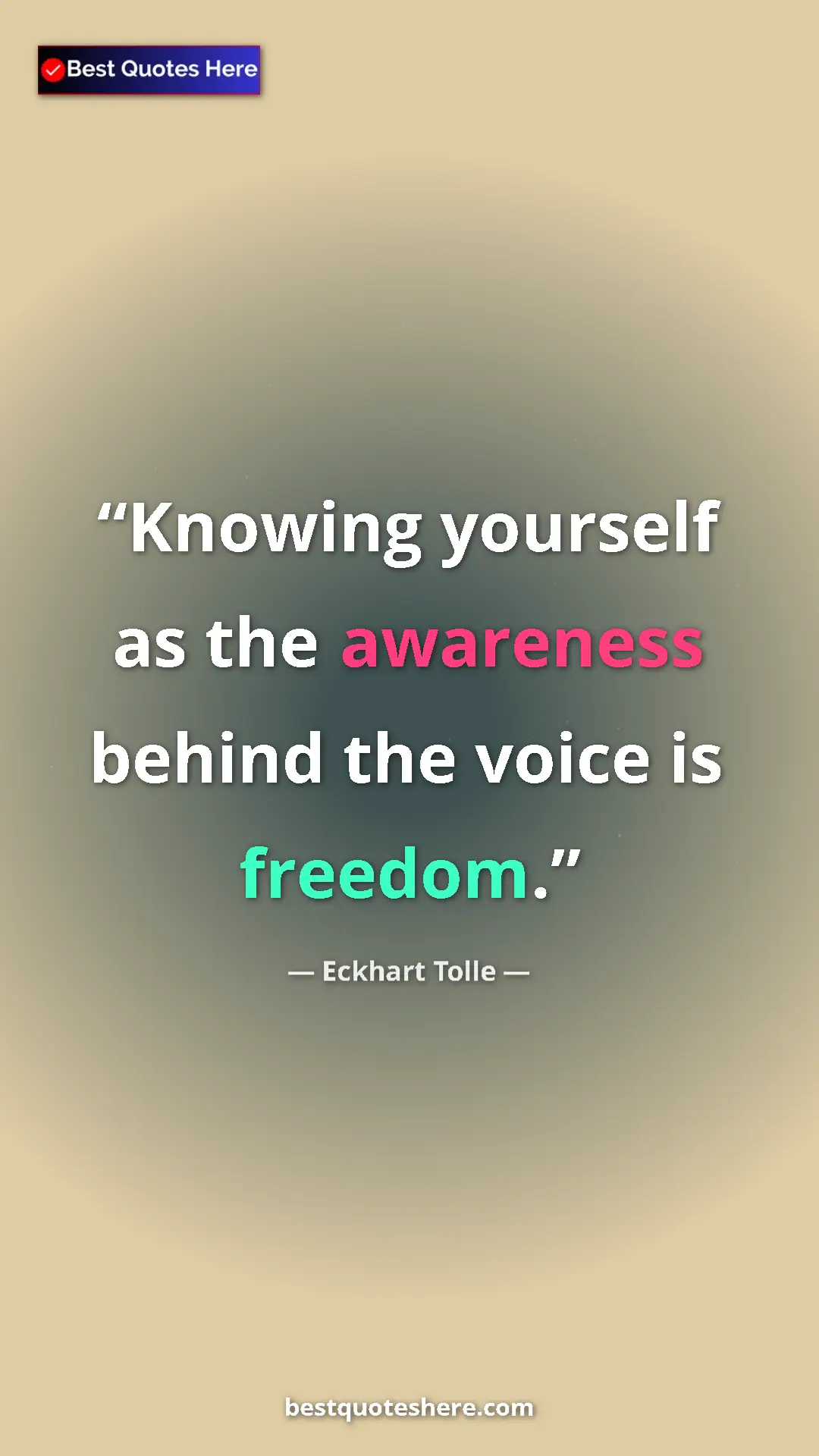 Eckhart Tolle Quote Card: "Knowing yourself as the awareness behind the voice is..." Pinterest quote poster by Eckhart Tolle: "Knowing yourself as the awareness behind the voice is..."