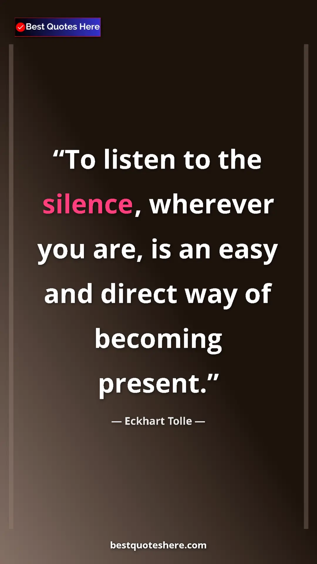 Eckhart Tolle Quote Card: "To listen to the silence, wherever you are, is an easy and..." Pinterest quote poster by Eckhart Tolle: "To listen to the silence, wherever you are, is an easy and..."