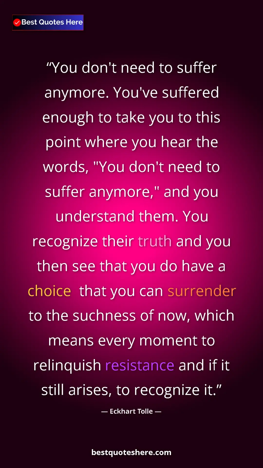 Eckhart Tolle Quote Card: "You don't need to suffer anymore. You've suffered enough to..." Pinterest quote poster by Eckhart Tolle: "You don't need to suffer anymore. You've suffered enough to..."