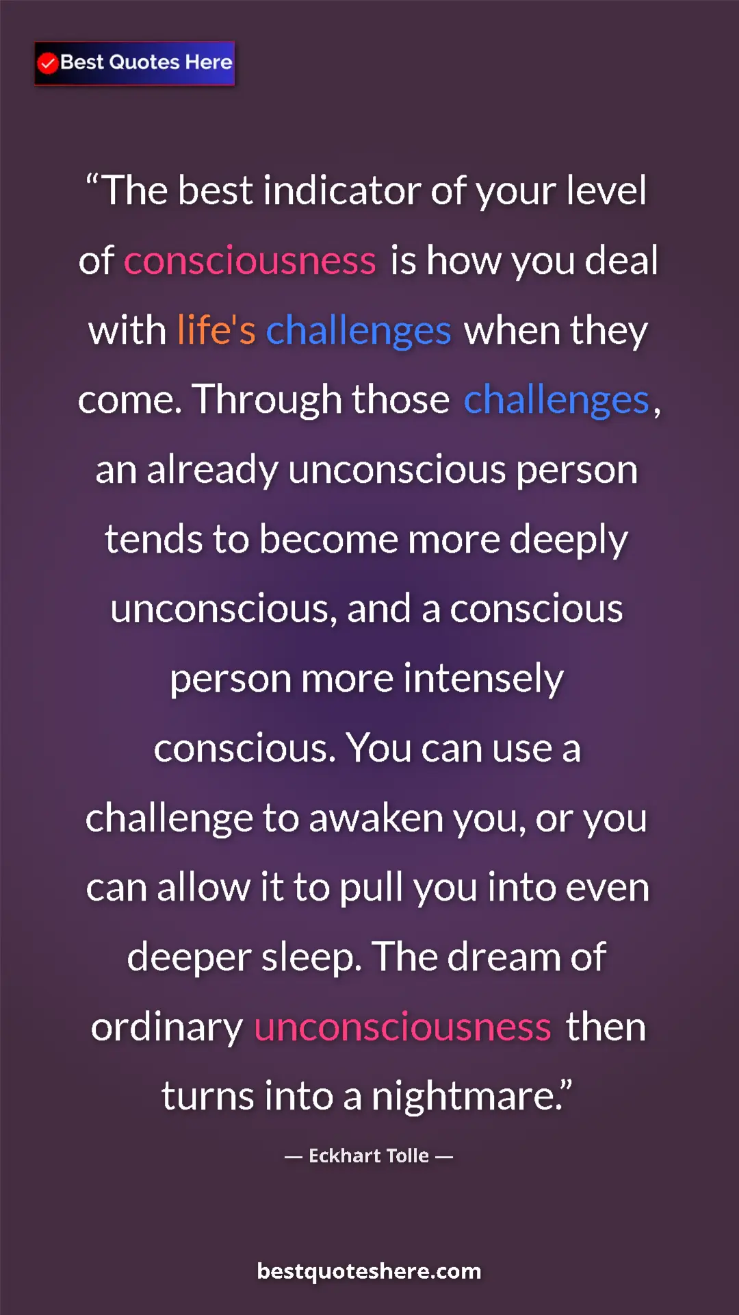Eckhart Tolle Quote Card: "The best indicator of your level of consciousness is how..." Pinterest quote poster by Eckhart Tolle: "The best indicator of your level of consciousness is how..."