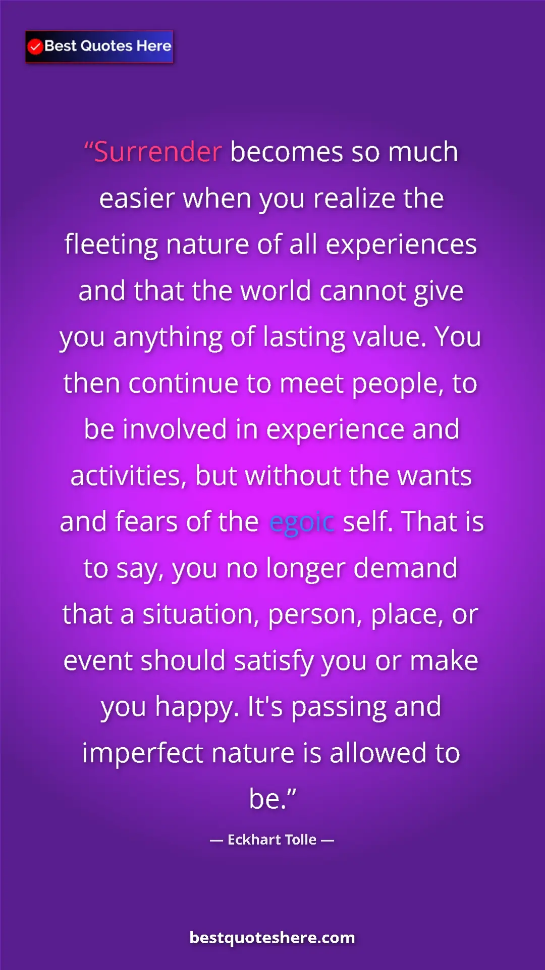 Eckhart Tolle Quote Card: "Surrender becomes so much easier when you realize the..." Pinterest quote poster by Eckhart Tolle: "Surrender becomes so much easier when you realize the..."