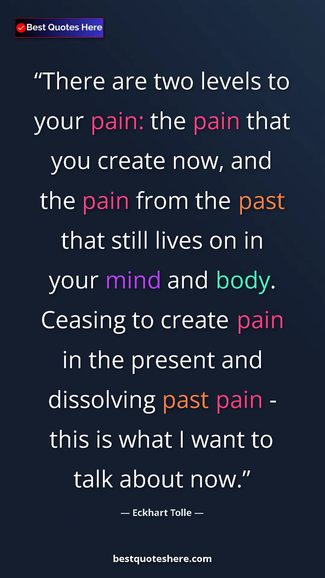 Eckhart Tolle Quote Card: "There are two levels to your pain: the pain that you create..." Pinterest quote poster by Eckhart Tolle: "There are two levels to your pain: the pain that you create..."