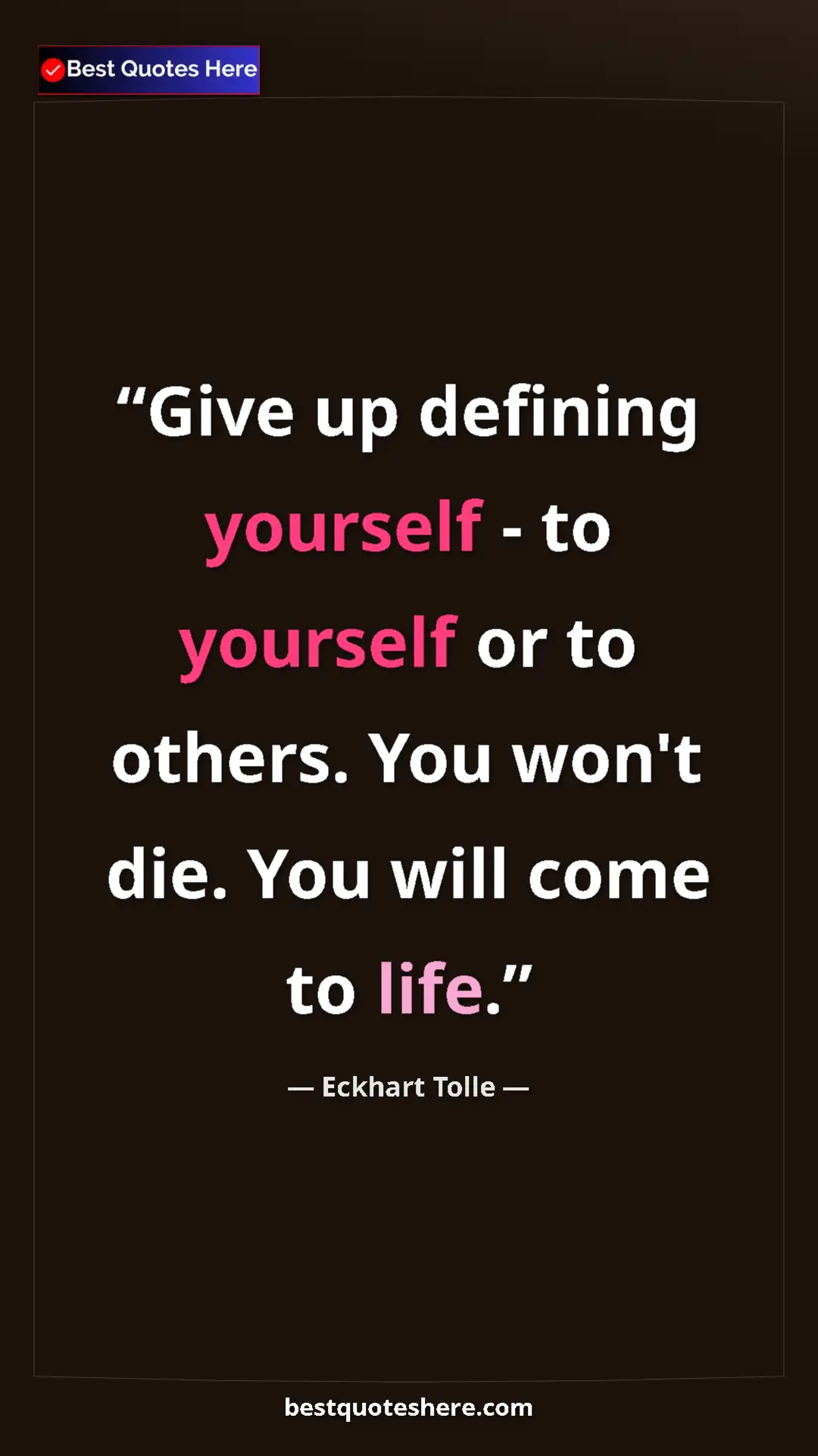 Eckhart Tolle Quote Card: "Give up defining yourself - to yourself or to others. You..." Pinterest quote poster by Eckhart Tolle: "Give up defining yourself - to yourself or to others. You..."