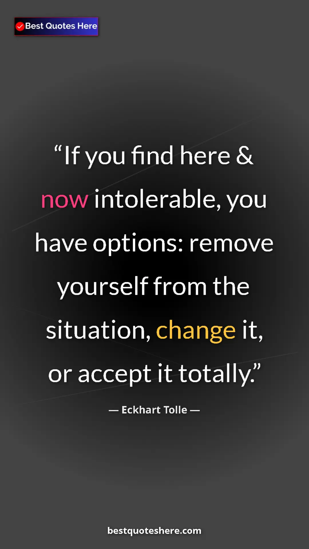 Pinterest quote poster by Eckhart Tolle: "If you find here & now intolerable, you have options:..."