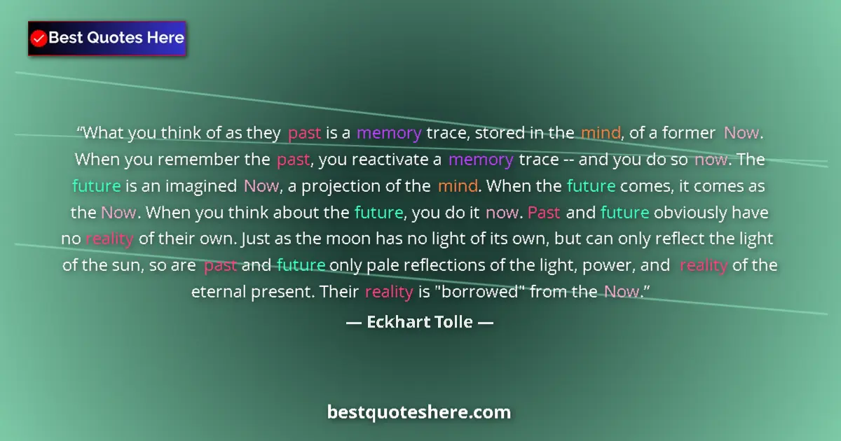 Quote by Eckhart Tolle: What you think of as they past is a memory trace, stored in the mind, of a former Now. When you reme...