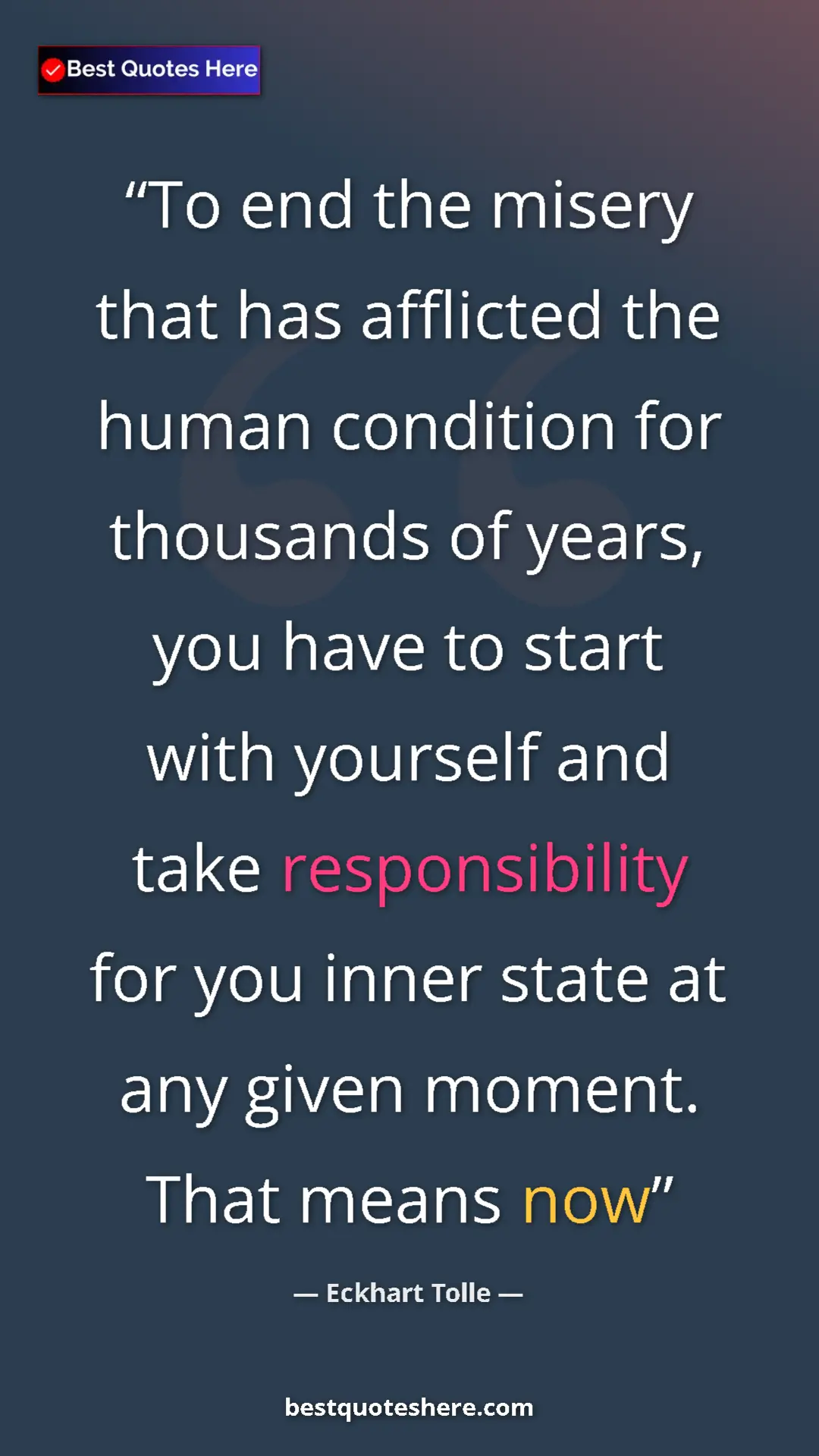 Eckhart Tolle Quote Card: "To end the misery that has afflicted the human condition..." Pinterest quote poster by Eckhart Tolle: "To end the misery that has afflicted the human condition..."