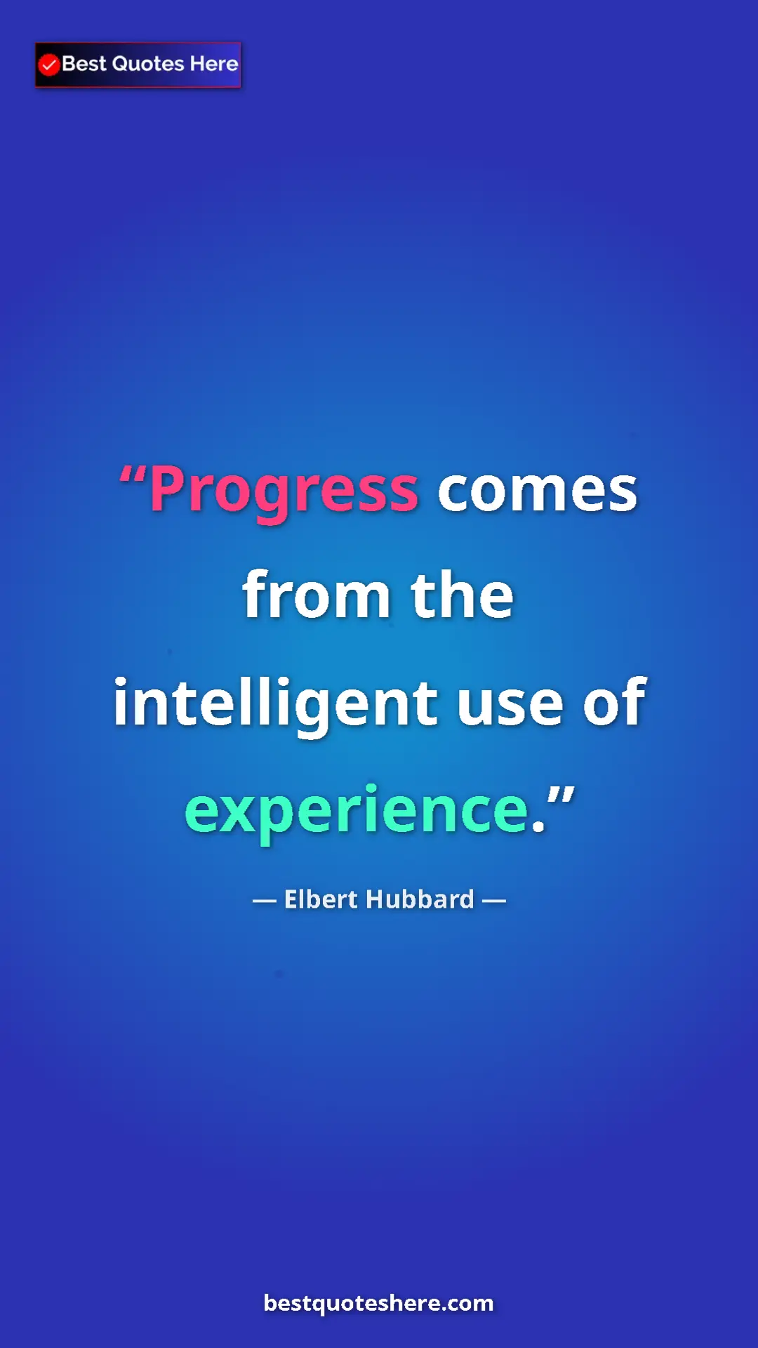 Pinterest quote poster by Elbert Hubbard: "Progress comes from the intelligent use of experience."