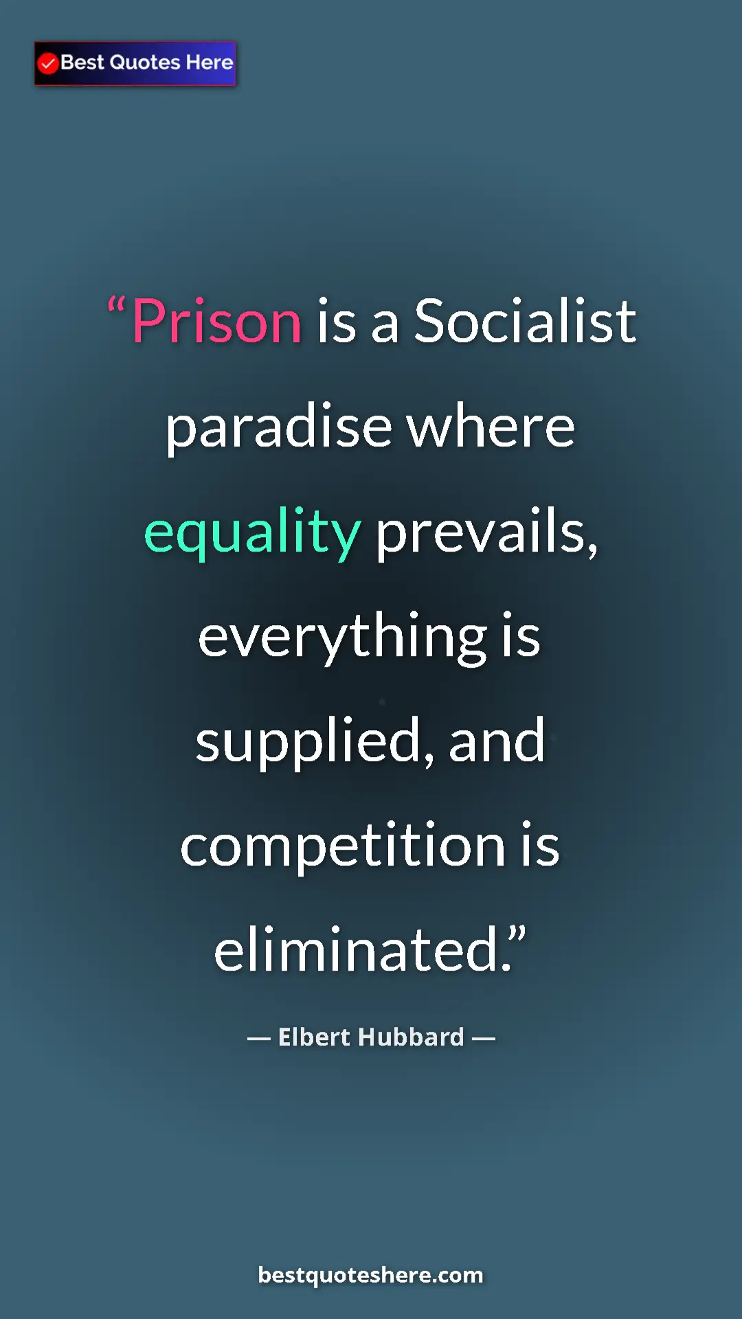 Pinterest quote poster by Elbert Hubbard: "Prison is a Socialist paradise where equality prevails,..."