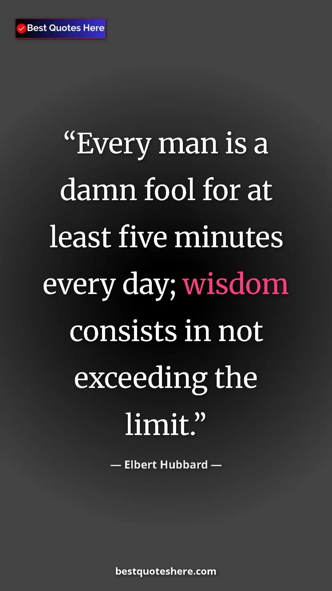 Pinterest quote poster by Elbert Hubbard: "Every man is a damn fool for at least five minutes every..."
