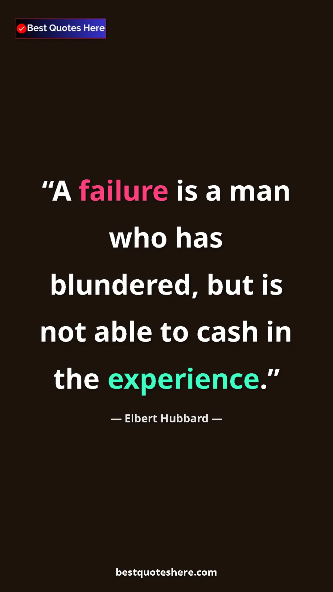 Pinterest quote poster by Elbert Hubbard: "A failure is a man who has blundered, but is not able to..."