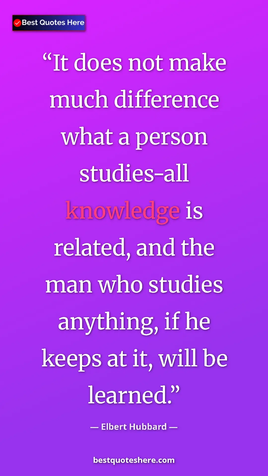 Pinterest quote poster by Elbert Hubbard: "It does not make much difference what a person studies-all..."