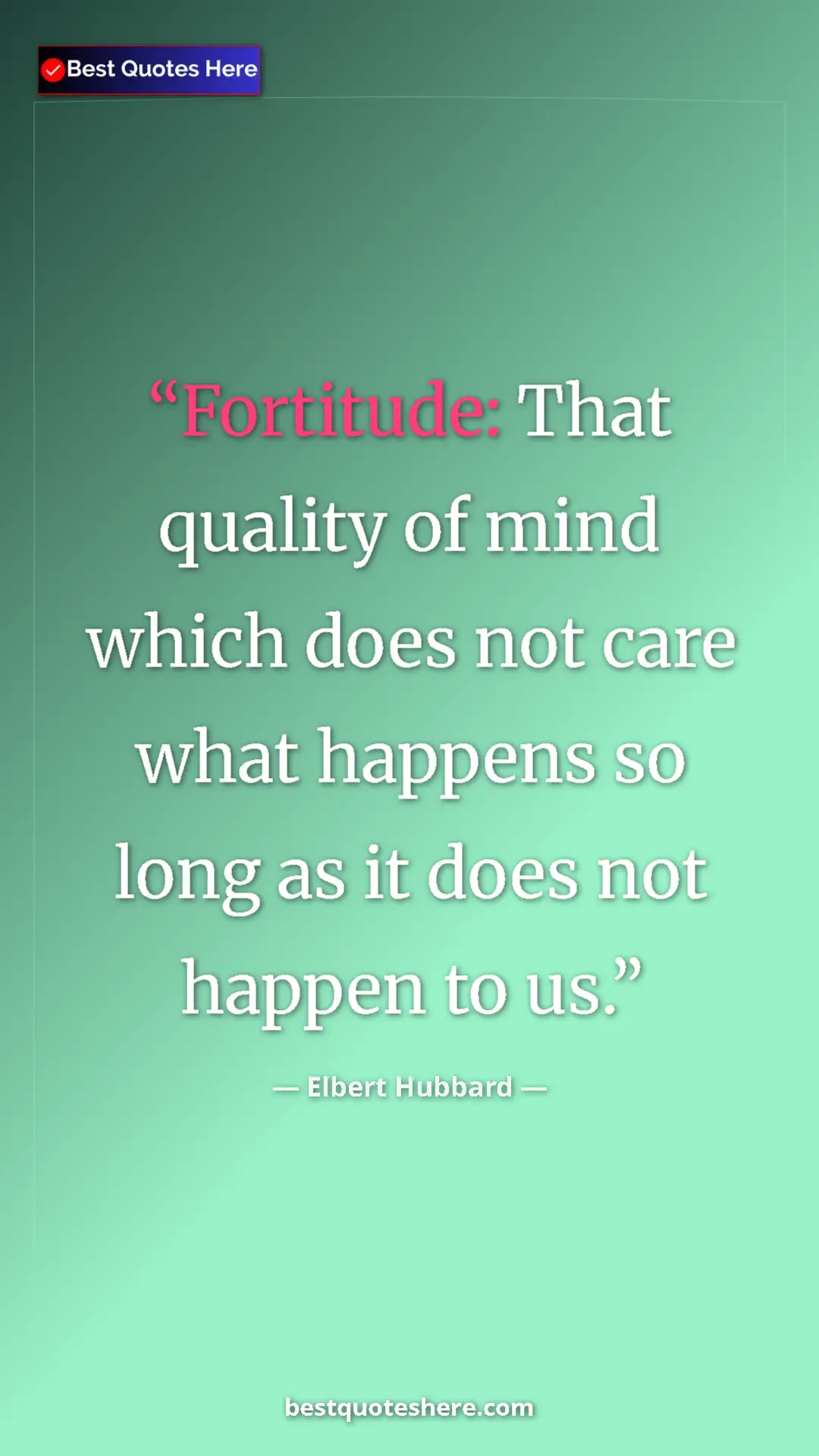 Pinterest quote poster by Elbert Hubbard: "Fortitude: That quality of mind which does not care what..."