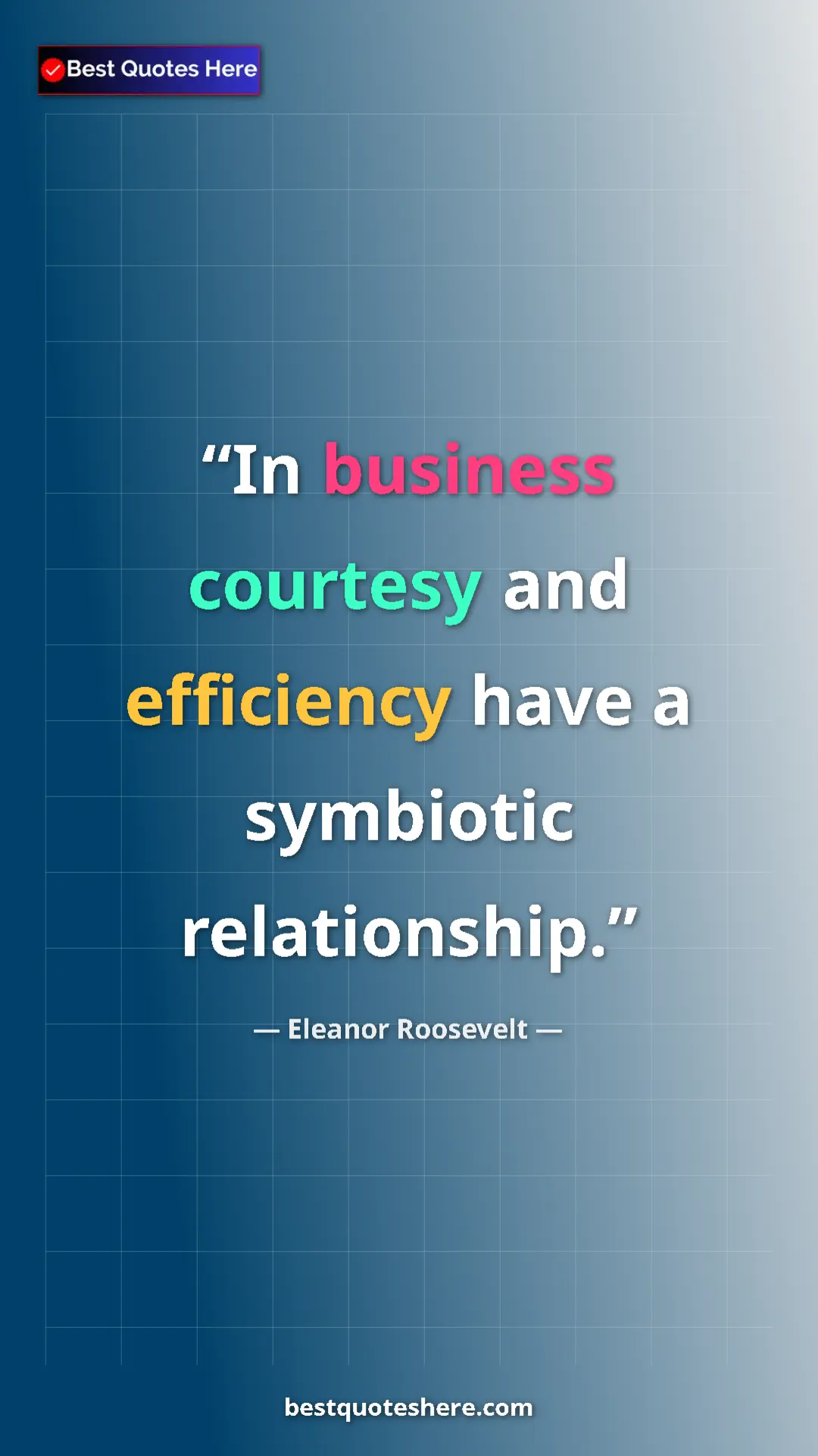 Pinterest quote poster by Eleanor Roosevelt: "In business courtesy and efficiency have a symbiotic..."