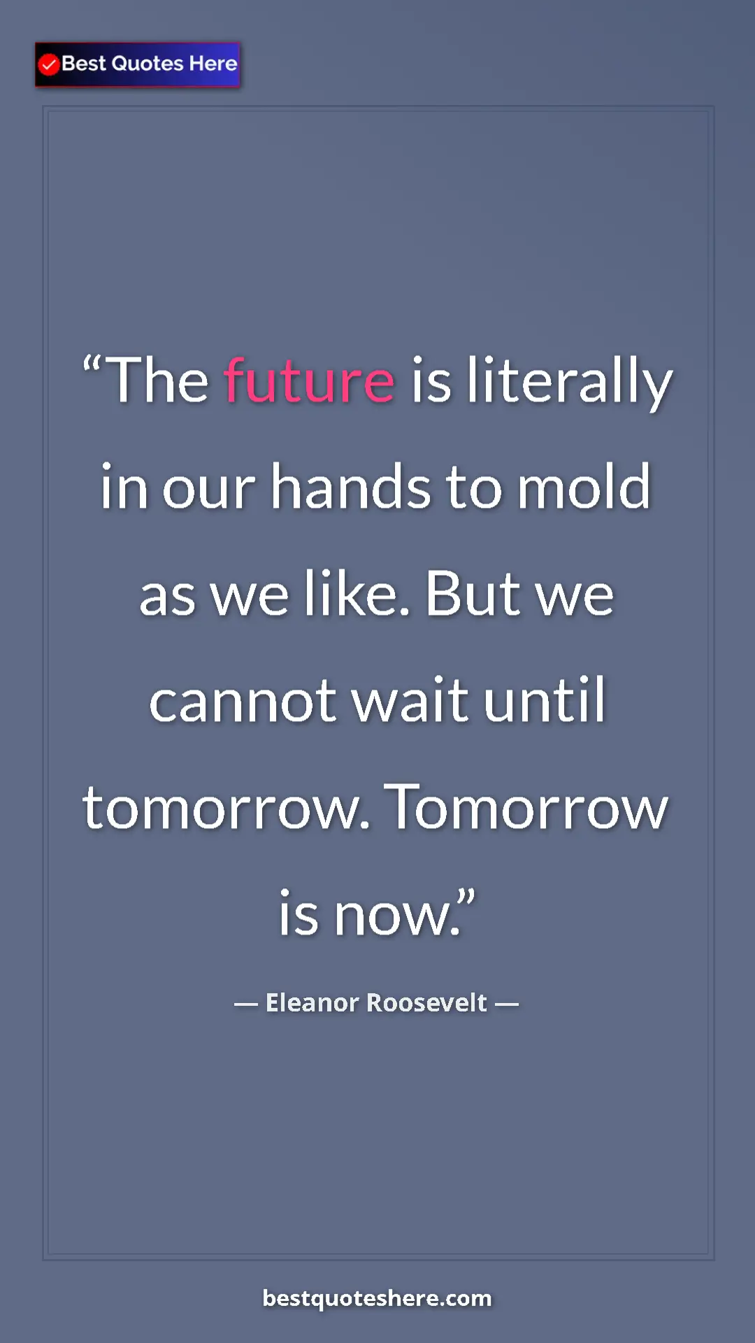 Pinterest quote poster by Eleanor Roosevelt: "The future is literally in our hands to mold as we like...."
