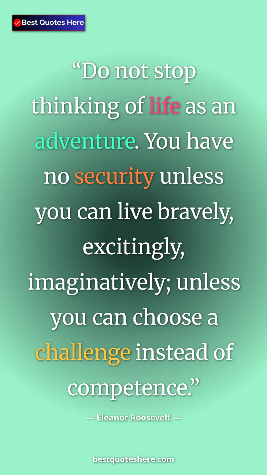 Pinterest quote poster by Eleanor Roosevelt: "Do not stop thinking of life as an adventure. You have no..."